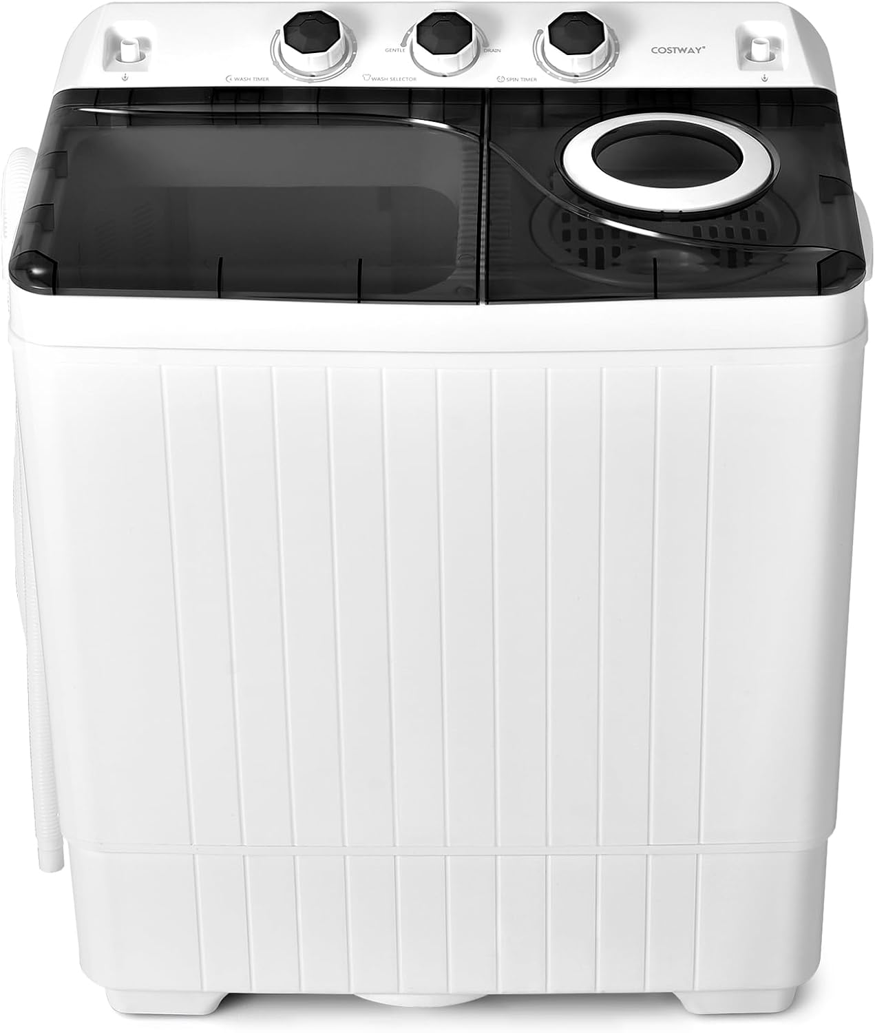 COSTWAY Portable Washing Machine, 2-in-1 Twin Tub 26lbs Capacity Laundry Washer(18lbs) and Spinner(8lbs) with Control Knobs, Timer Function, Drain Pump, Perfect for Home Apartment RV, Black