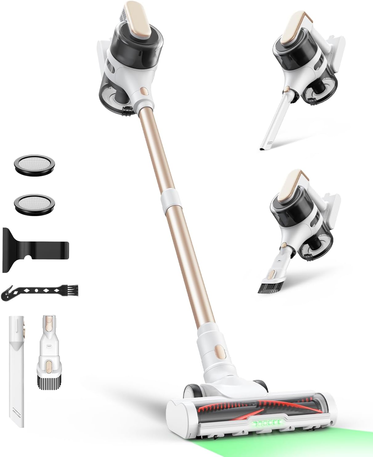 Maircle Cordless Stick Vacuum Cleaner for Home, Lightweight Rechargeable Vacuum with 55min Runtime, Powerful Suction, Green LED Headlight, 9-in-1 Pet Hair Carpet & Hardwood Floor Cleaner