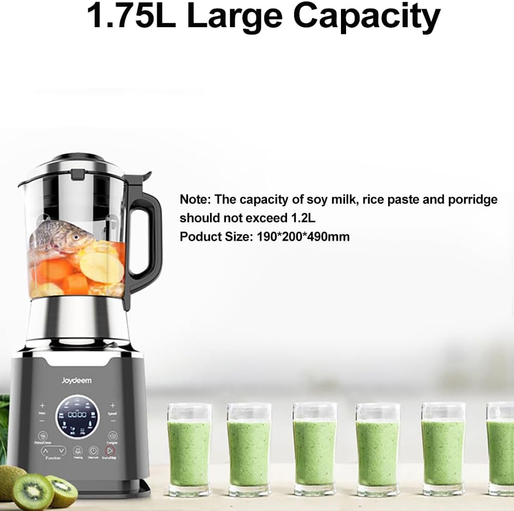 Joydeem Cooking Blender JD-D16, Hot and Cold Blender for Soy Milk & Juice, Soup Maker with Stew Pot, 1.75L(59 Oz), 1200W, Black