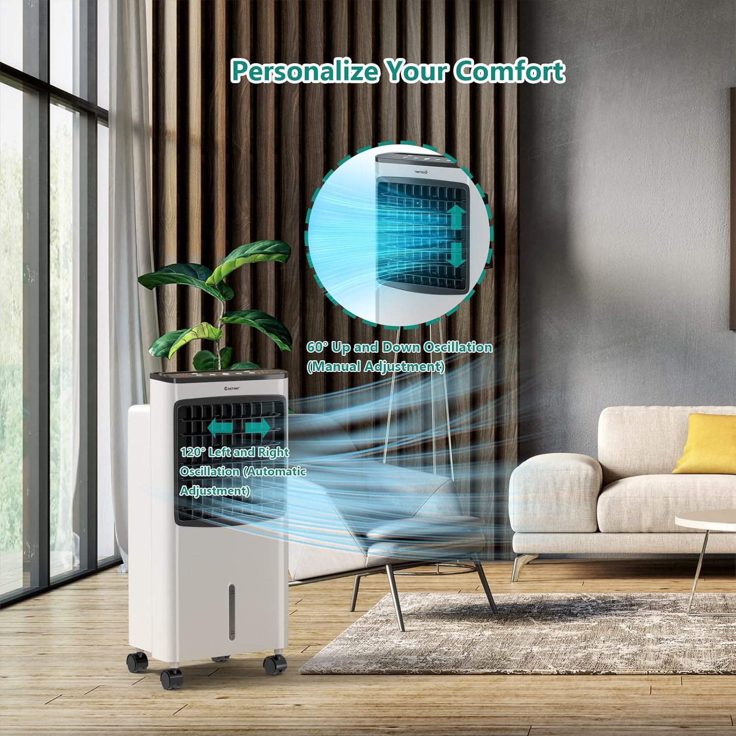 COSTWAY Evaporative Cooler, 3-in-1 Air Cooler with Remote Control, 3-Mode, 3-Speed and 7.5H Timer Function, Include Ice Boxes, Water Tank and Casters, Portable Air Conditioner for Room Home Office