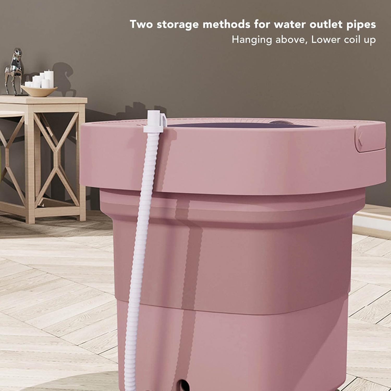 Septpenta Portable Washing Machine, 6.5L Folding Automatic Deep Cleaning Wash Mini Washing Machine with Water Tube and Dryer for Apartment, Laundry, Camping(US Pink)