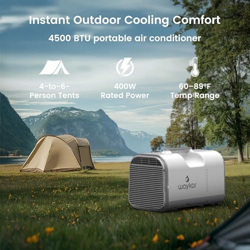 Waykar 4500 BTU Tent Air Conditioner - Portable Air Conditioner with Cooling, Dehumidifying & Fan Functions, Covers Up to 130 Sq. Ft., Ideal for Tents, Camping & RVs, Remote Control, AC Powered