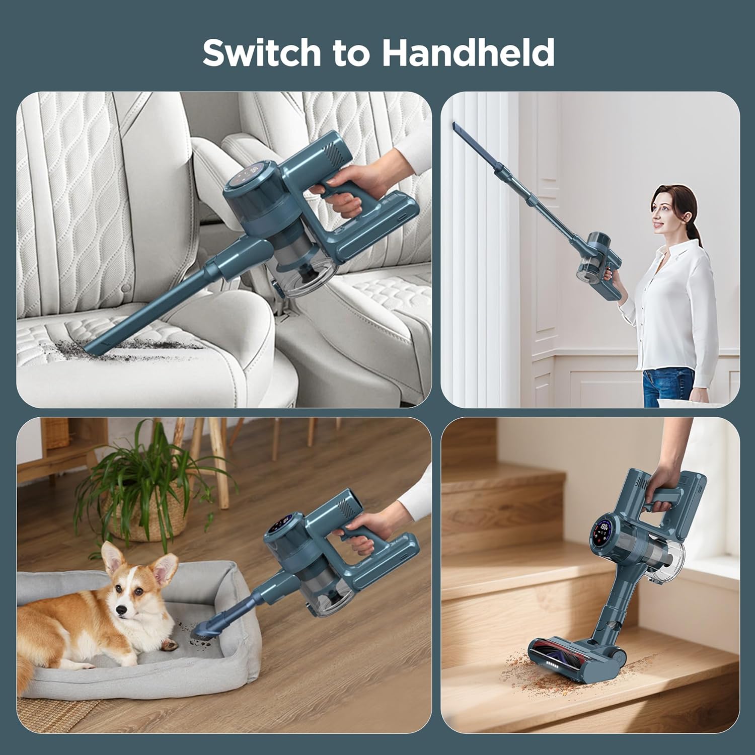 Cordless Vacuum Cleaner,33KPA/400W Powerful Stick Vacuum with Auto Suction Mode,Max 50Mins Runtime,LED Display,Rechargeable&Anti-Tangle,Lightweight Vacuum Cleaners for Home/Pet Hair/Carpets/Hard Floor