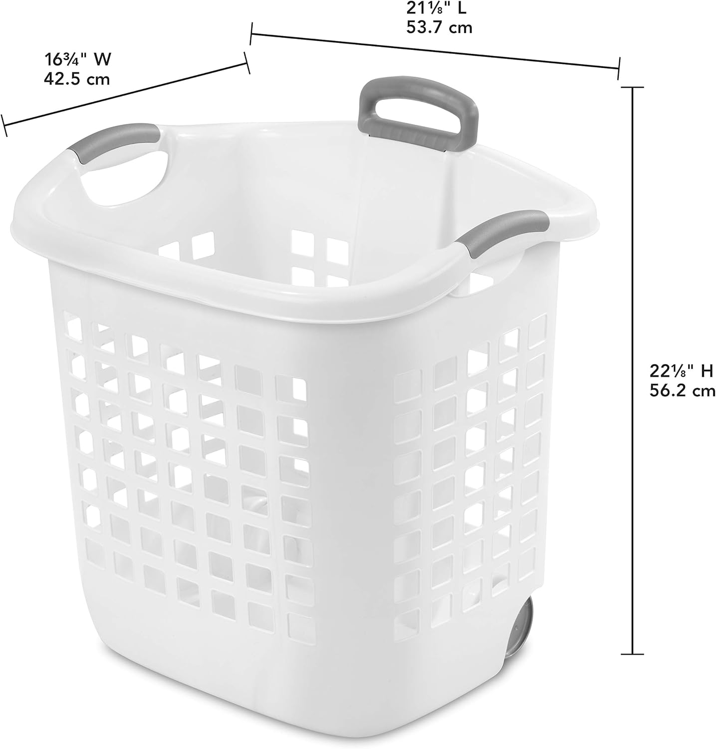 Sterilite 1.75 Bushel Ultra Wheeled Laundry Basket, Handle and Wheels for Easy Rolling of Clothes to and from the Laundry Room, Plastic, White, 4-Pack