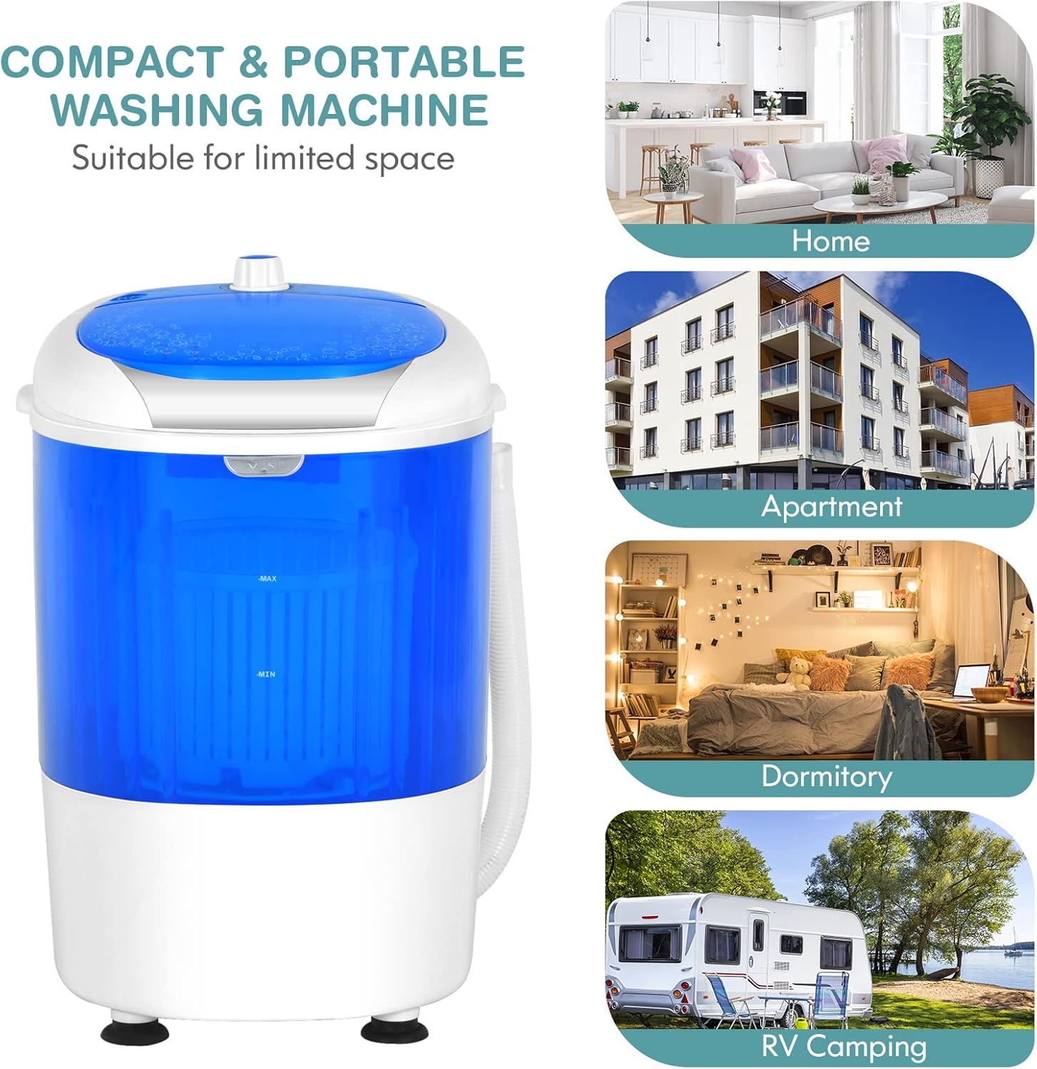 COSTWAY Mini Portable Washing Machine, 5.5 lbs Washing Capacity, Compact Laundry Washer with Durable Design, Single Tub, Rotary Controller, Small Washer Machine for Home Apartment Dorms and RV, Blue
