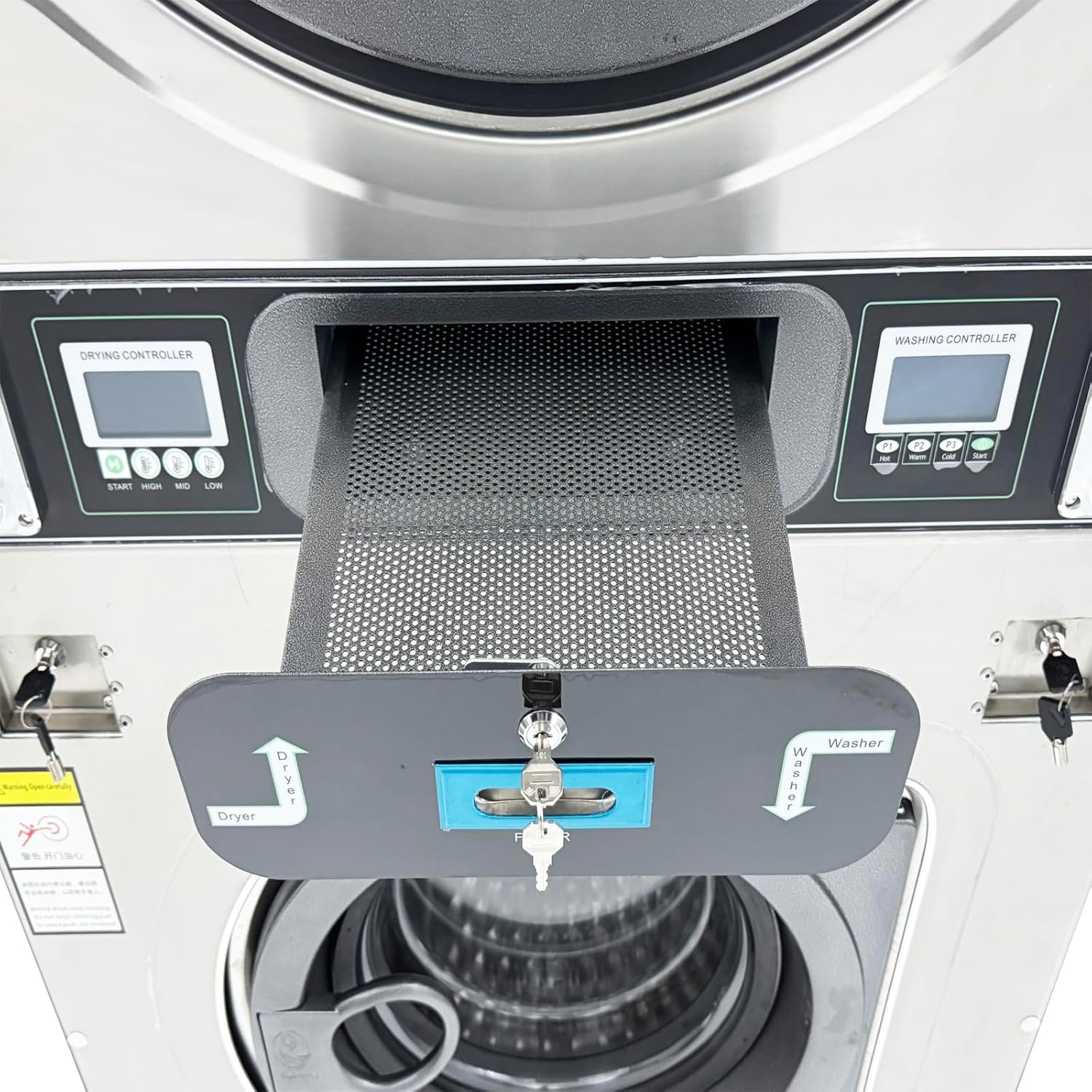 AC220V Commercial Coin Operated Washer Dryer Combo 26.4lbs Stackable Large Washer-Dryer-In-One for Laundromats, Apartment Laundry Rooms, and Hotels