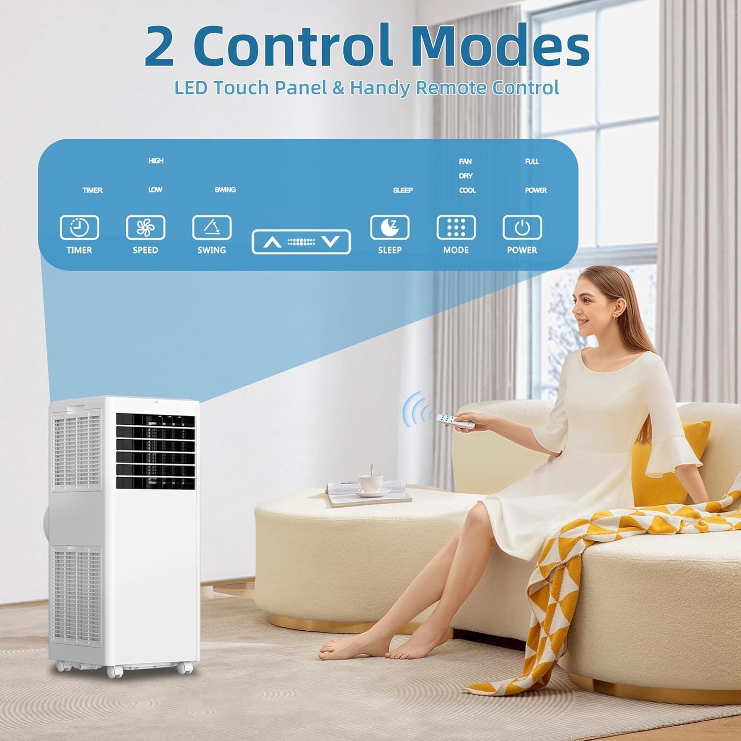 8000 BTU Portable Air Conditioner Cools Up to 350 Sq.Ft, 3-IN-1 Energy Efficient Portable AC Unit with Remote Control & Installation Kits with Fast Cooling/Energy Saving/Remote Control/24Hrs Timer