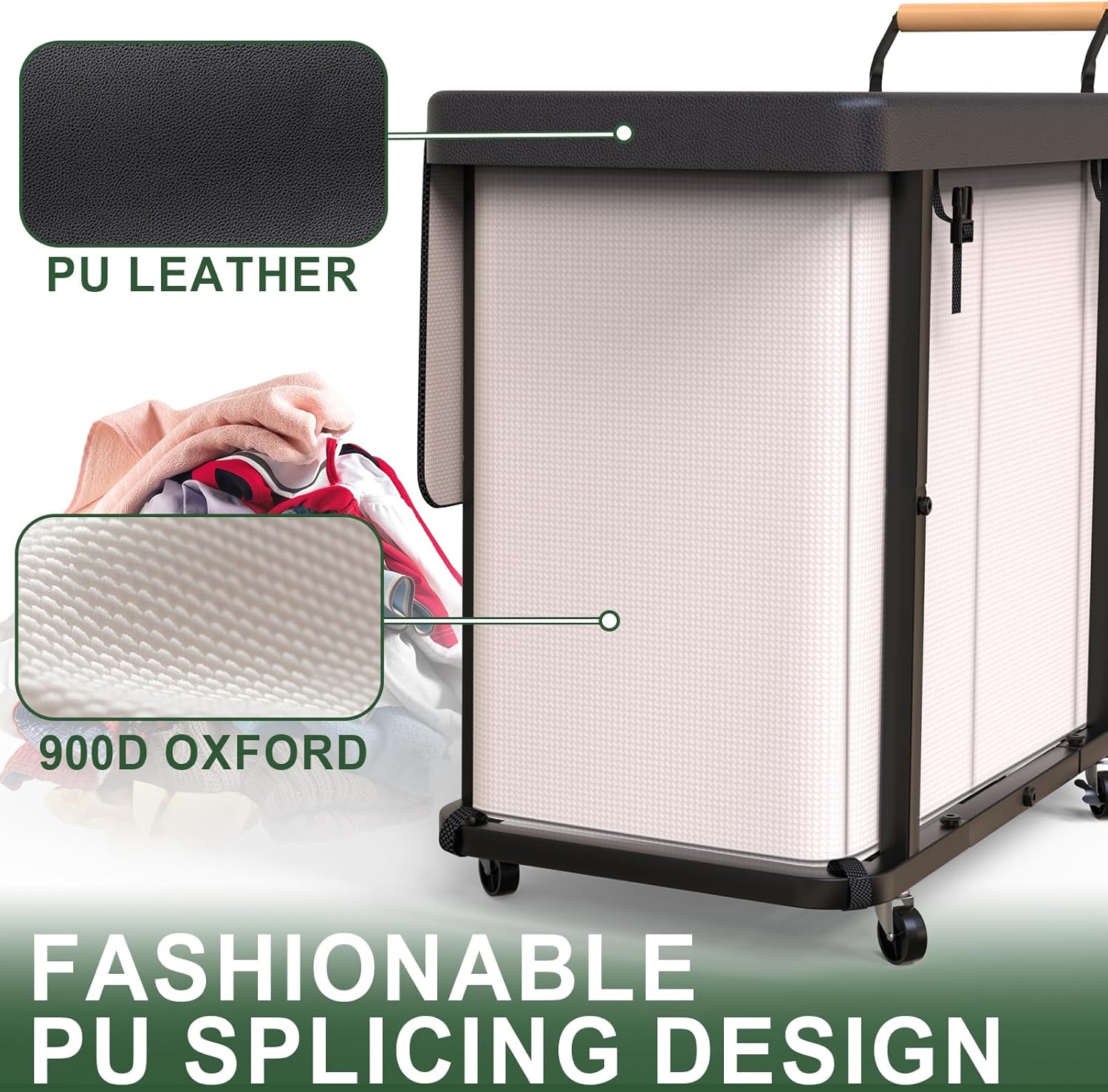 230L (60 Gal) Extra Large Fashion Laundry Sorter 3 Section with Lid, Rolling Laundry Basket Hamper with Handle, Laundry Organizer Storage Cart with Sturdy Metal Frame for Laundry Room, Hotel, White