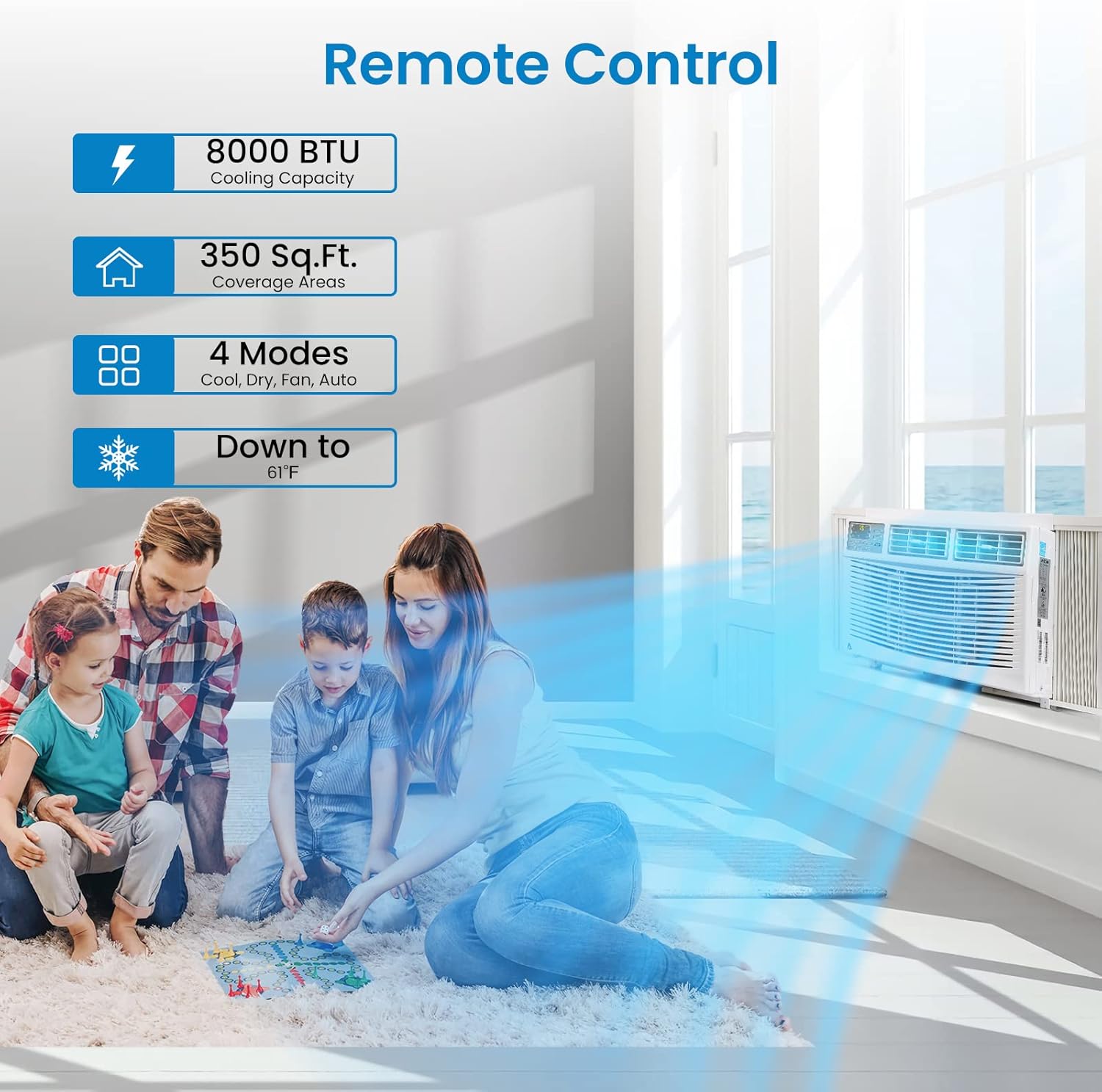 Litake 8,000 BTU Smart Window Air Conditioner - Cool up to 350 Sq. Ft. with Remote Control and WiFi, Energy Saving, Quiet, Dehumidification, Cooling only, White