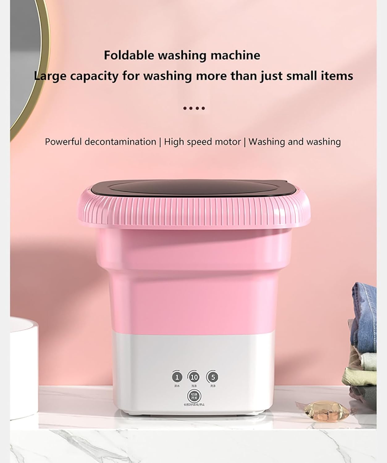 Portable Folding Washing Machine, Mini Portable Washer with Spin Dryer, Collapsible Laundry Machine for Travel & Apartments, Compact Washer for Baby Clothes & Delicates