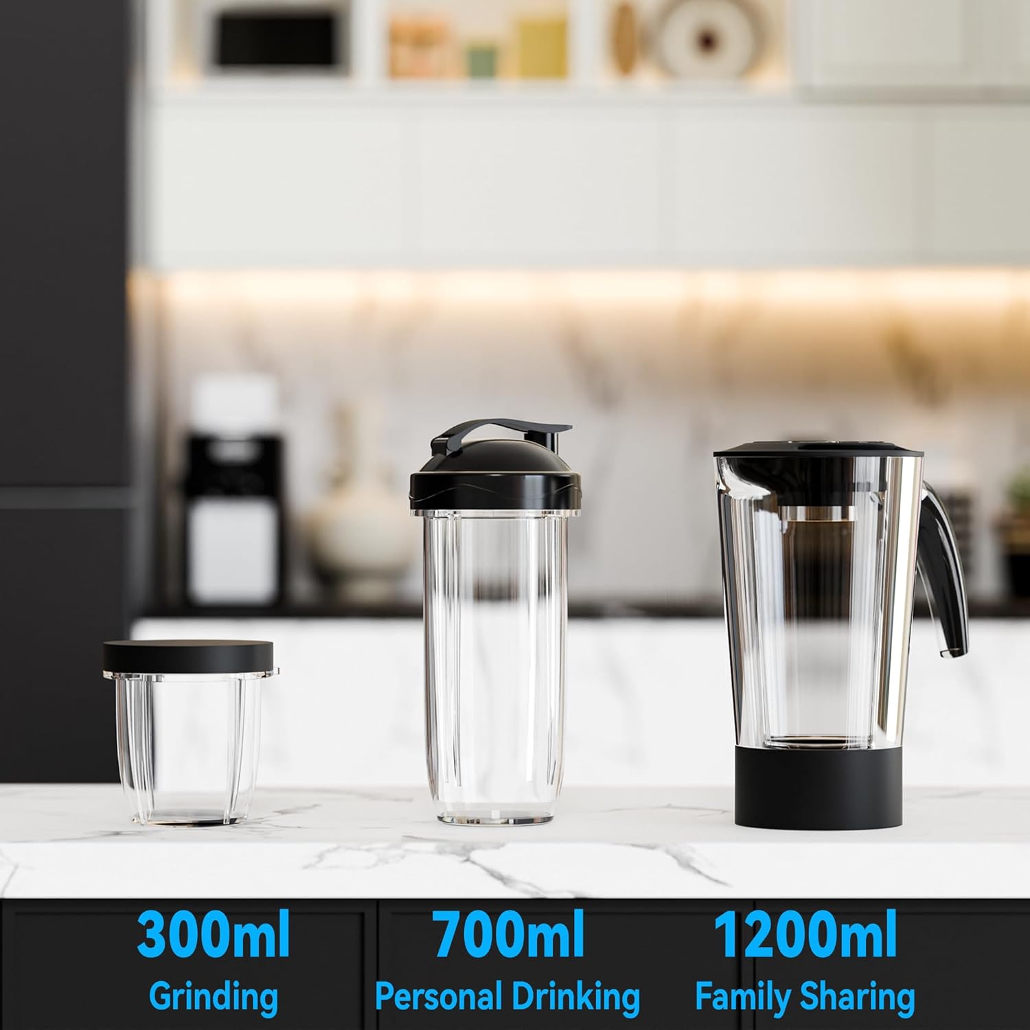 Countertop Blenders For Shakes And Smoothies, 3-In-1 Smoothie Maker & Food Processor, Multi-Function Blender Grinder Chopper Combo For Kitchen, Includes 4 Cups And Portable Lid