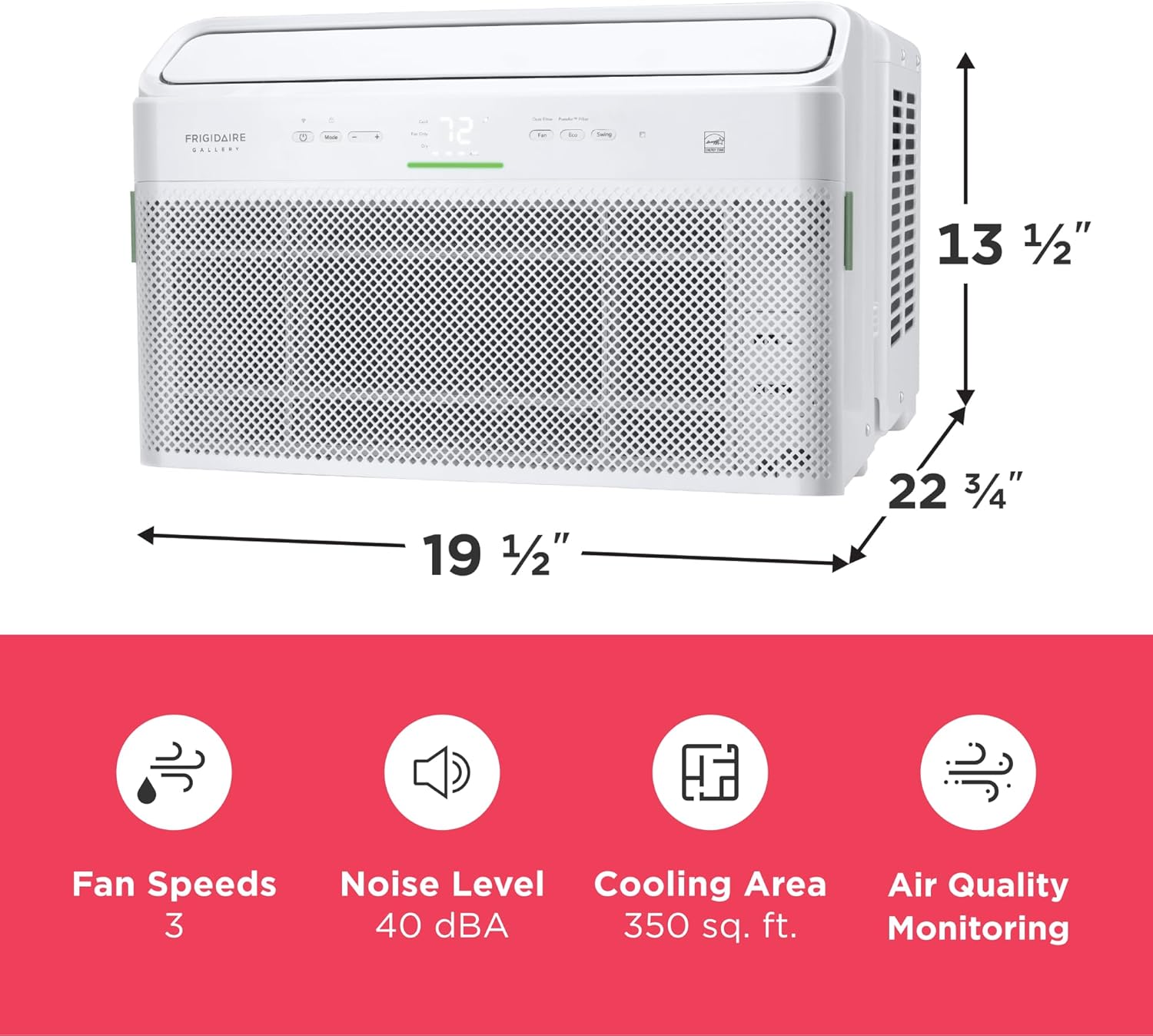 Frigidaire Gallery 8,000 BTU Smart Inverter Window Air Conditioner with Wi-Fi, Energy Star Most Efficient Certification & Indoor Air Quality Monitoring, Cools Up to 350 Sq. Ft., Ultra Quiet, White
