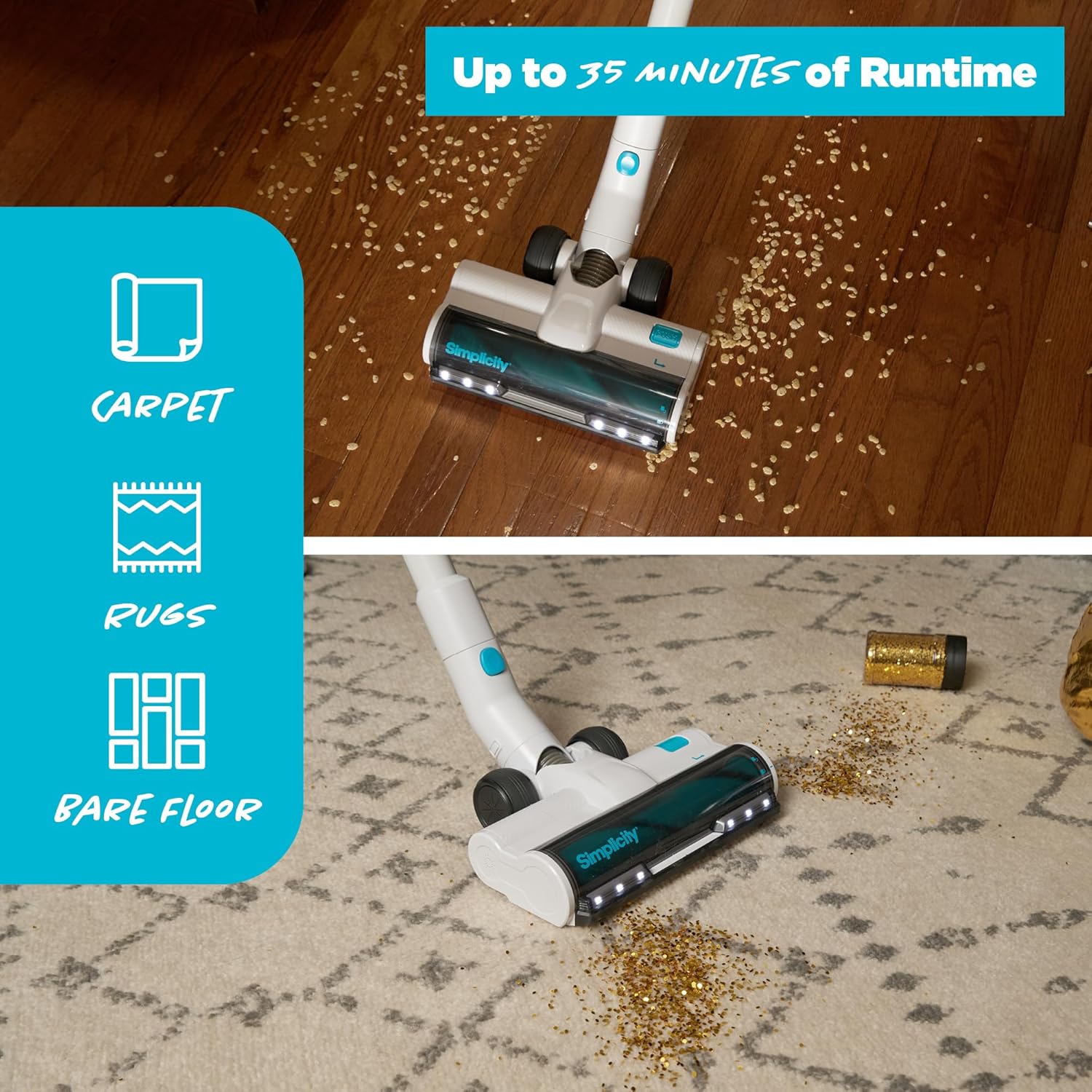 Simplicity Vacuums S67 Pet Bundle, Cordless Stick Vacuum Cleaner and Motorized Pets Upholstery Tool, Tackle Dog Hair and More on Hard Floor, Rugs, Couch, and Stairs, 3 Speed Power, Light Weight Vacuum