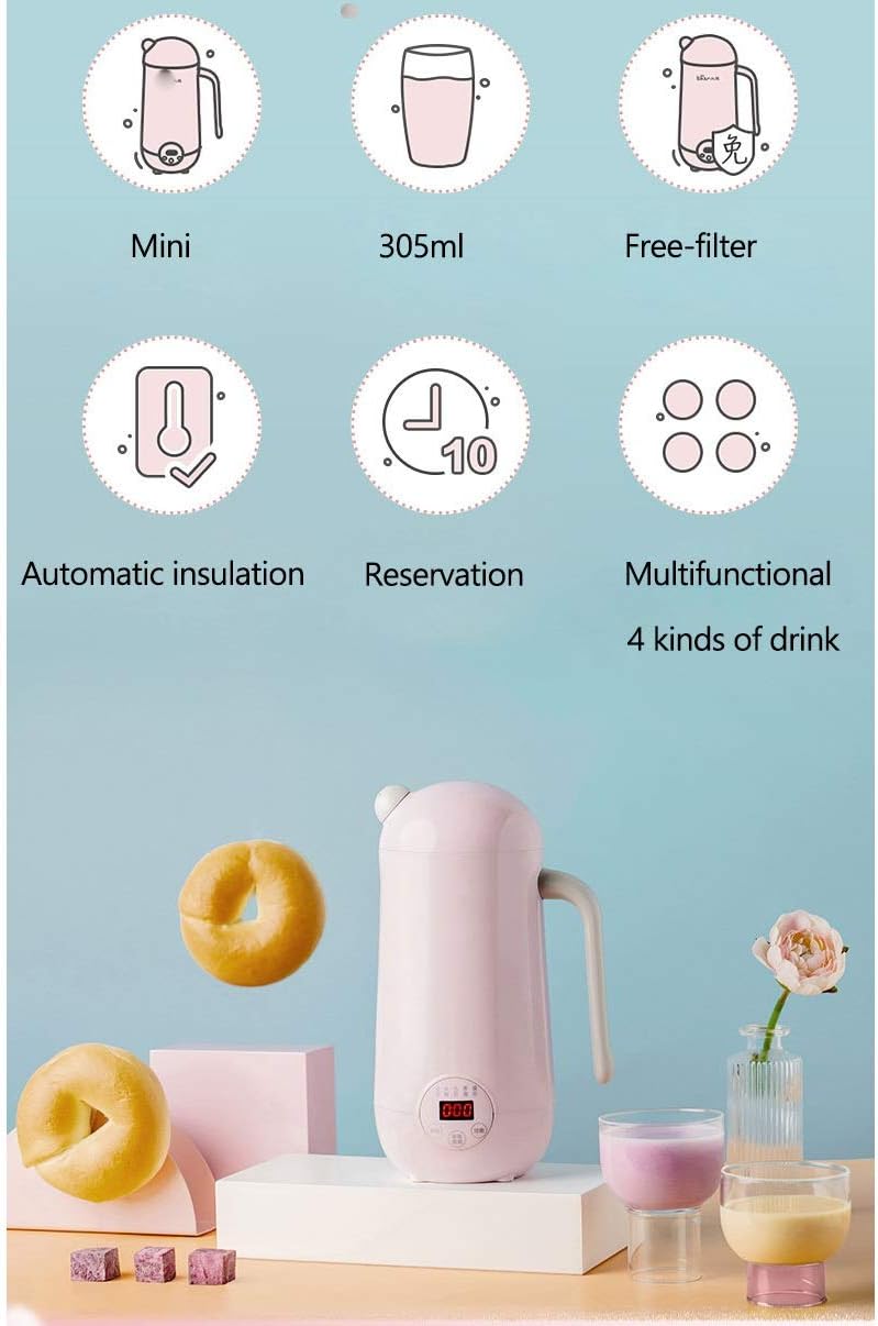 Mini Soymilk Machine Portable Soy Milk Rice Paste Maker Electric Juicer Blender Food Grinding Heating Processor 350ml(Onecolor)