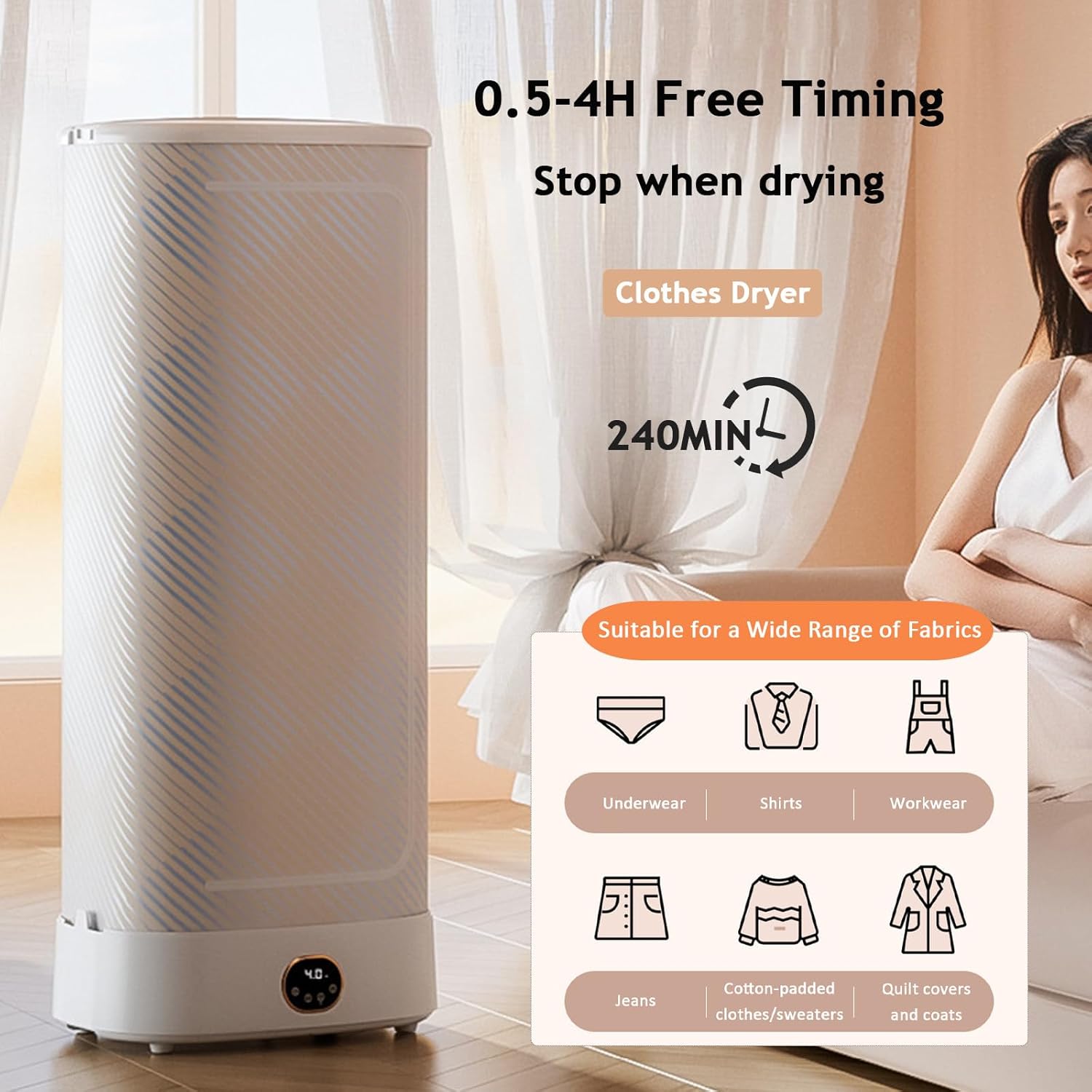 Clothes Dryer, Vertical Steam Iron, Mini Clothing Care Machine with Remote Control, PTC Heating & LED Display, Foldable Clothes Dryer for Travel,RV, Home,Apartment