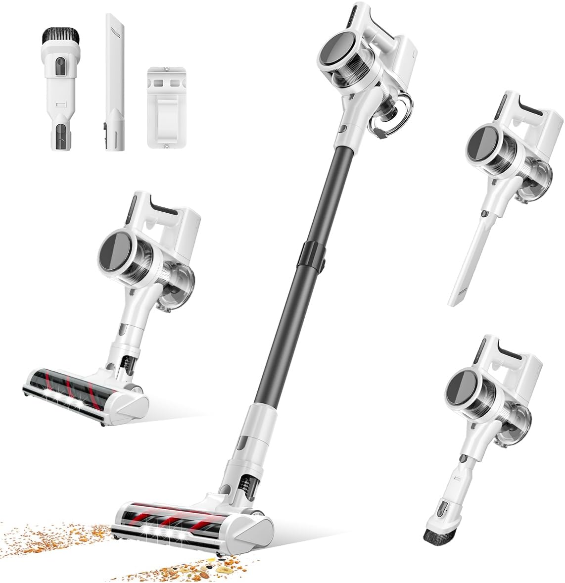 Cordless Vacuums, 80,000PRM Powerful Motor Vacuum Cleaner and 2200mAH Rechargeable Battery up to 35 Mins Worktime, 2 Adjustable Modes, Detachable Parts, Wireless Stick Vacuum (Night White)