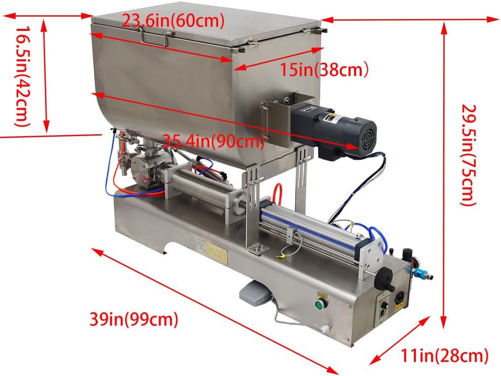 110V Paste Filling Mixing Machine Semi-Automatic Piston Filling Machine 100ml - 1000ml Single Nozzle Liquid and Paste Piston Filler Machine with Large Hopper for Honey, Lotion, Ketchup