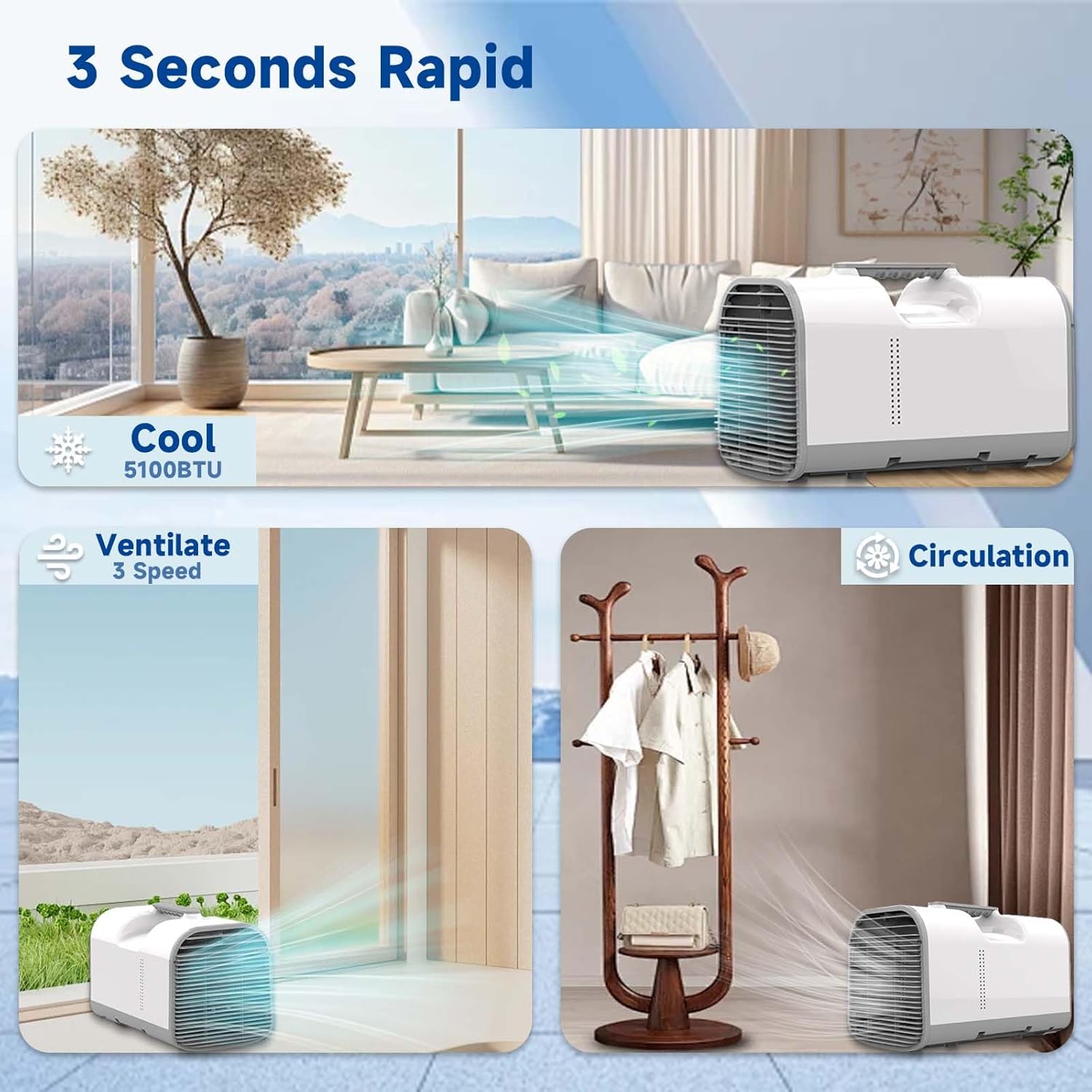 Portable Air Conditioner,5100BTU AC 600W Power Consumption, Fast Cooling Air Conditioners Dehumidifier, Portable Mini Air Conditioner for Camping Tent,RV,Car,Truck,Pet(AC ONLY)