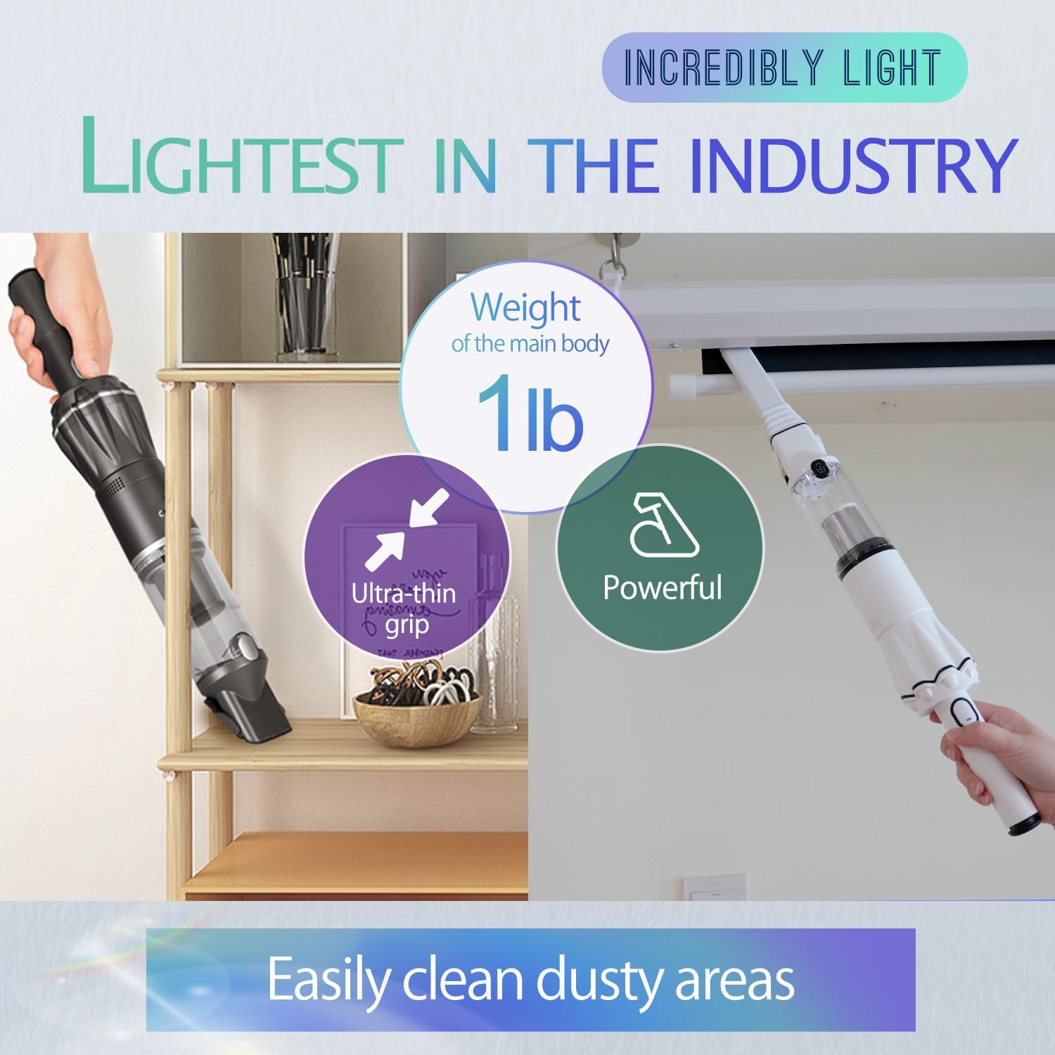 Handheld Vacuum Cordless 25000PA, Super Lightweight 1lb with Powerful Suction, Charging Dock, Car Charger, Single Touch Empty and Detachable Dust Cup, Portable Mini Car Vac, Gray