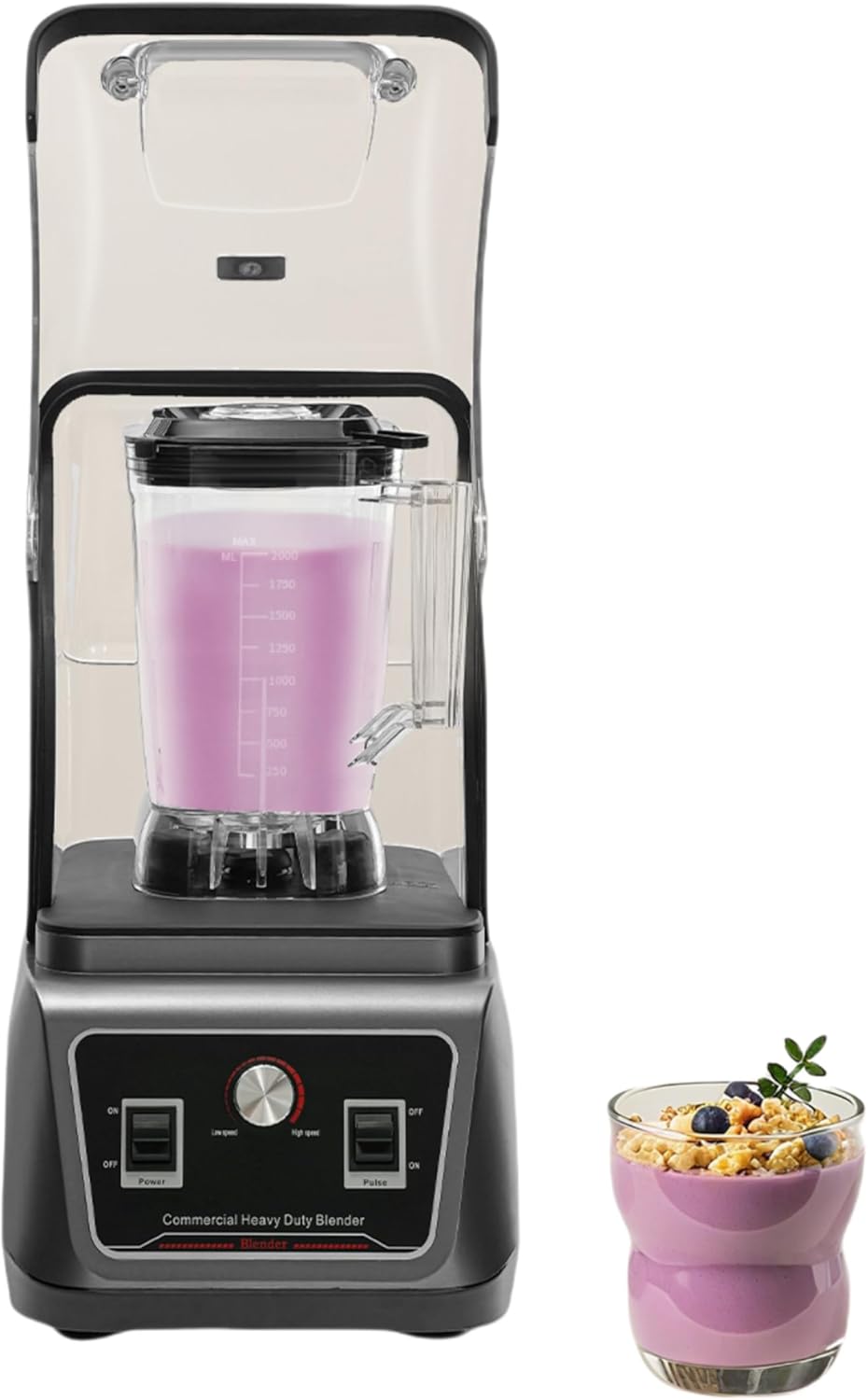 Soundproof Cover Blender With Shield Quiet Sound Enclosure 2200W Commercial Smoothie Maker Countertop Blender Fruit Food Mixer Soy milk Juicer Processor (Black)