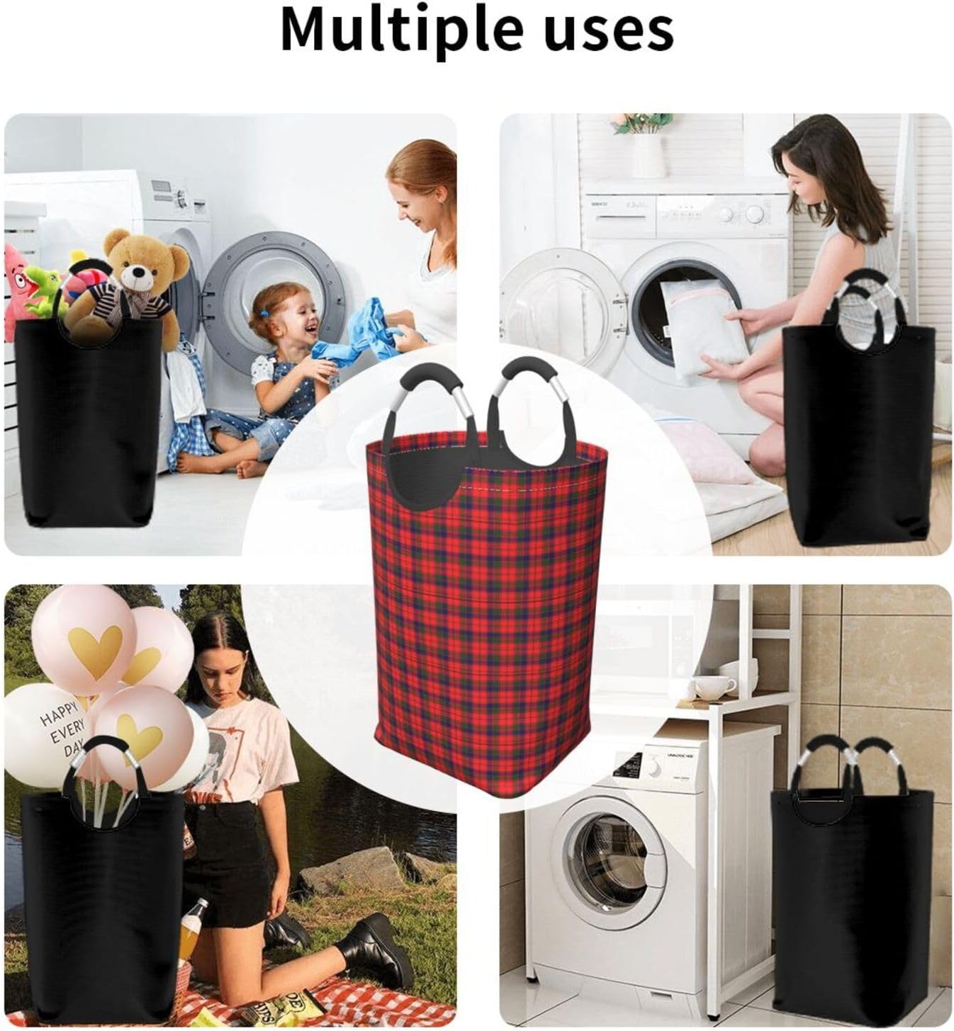 Clan Robertson Tartan 50l Collapsible Laundry Basket With Soft-Grip Handles -Foldable Clothes Hamper, Space-Saving Storage For Home, Dorm & Rv