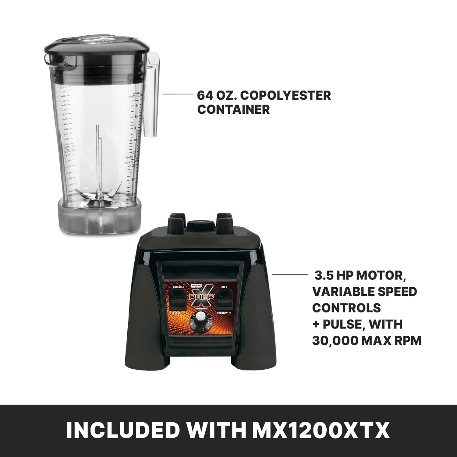 Waring (MX1200XTX) - 64 oz Blender w/Variable Speed & The Raptor, Black