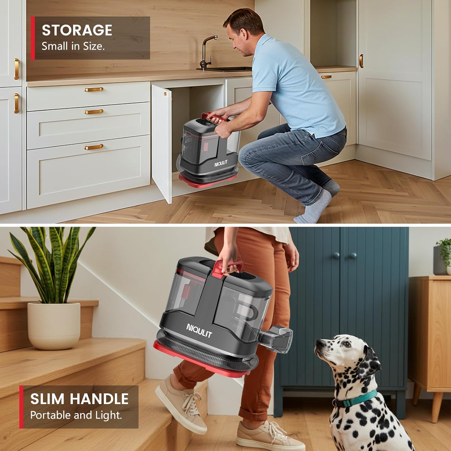 Portable Carpet & Upholstery Cleaner Machine -15Kpa Deep Cleaning for Area Rugs, Pets, Couch & Car, Cleaning Machine with Dual Size BrushHead & Self-Cleaning System, Spot Cleaner for Stairs/Furniture