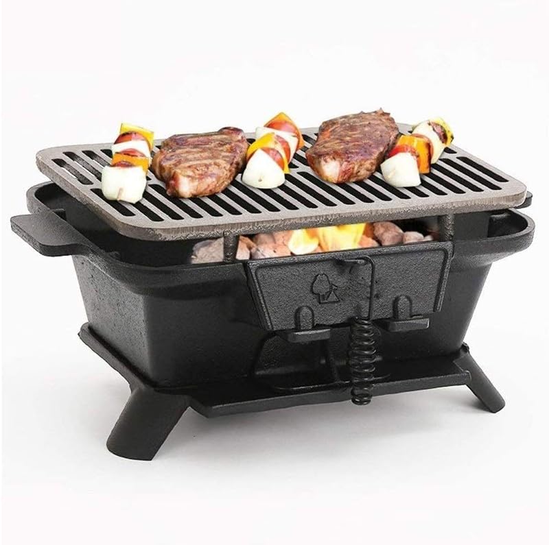 Portable Charcoal Cast Iron Oven for Outdoor Barbecue,Uncoated Portable Charcoal Grill