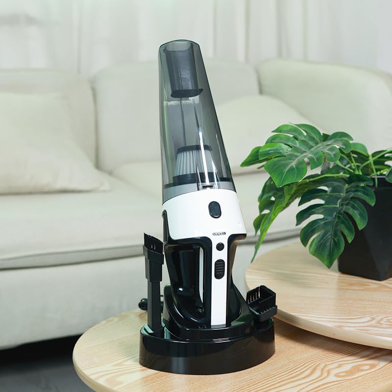 Portable Desktop Vacuum Cleaner, Handheld Mini Car Vacuum with High Suction, Cordless with Charging Base, Black/White (Black)