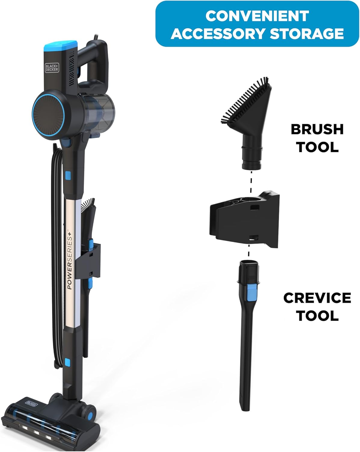 BLACK+DECKER Powerseries+ Corded 3 in 1 Stick Vacuum, Upright to Hand-Vac Multi Surface, LED Floor Head, HEPA Filtration, Powerful 14k Pa,for Hard Floor, Low Carpet, Pet Hair Home & Office use, Black