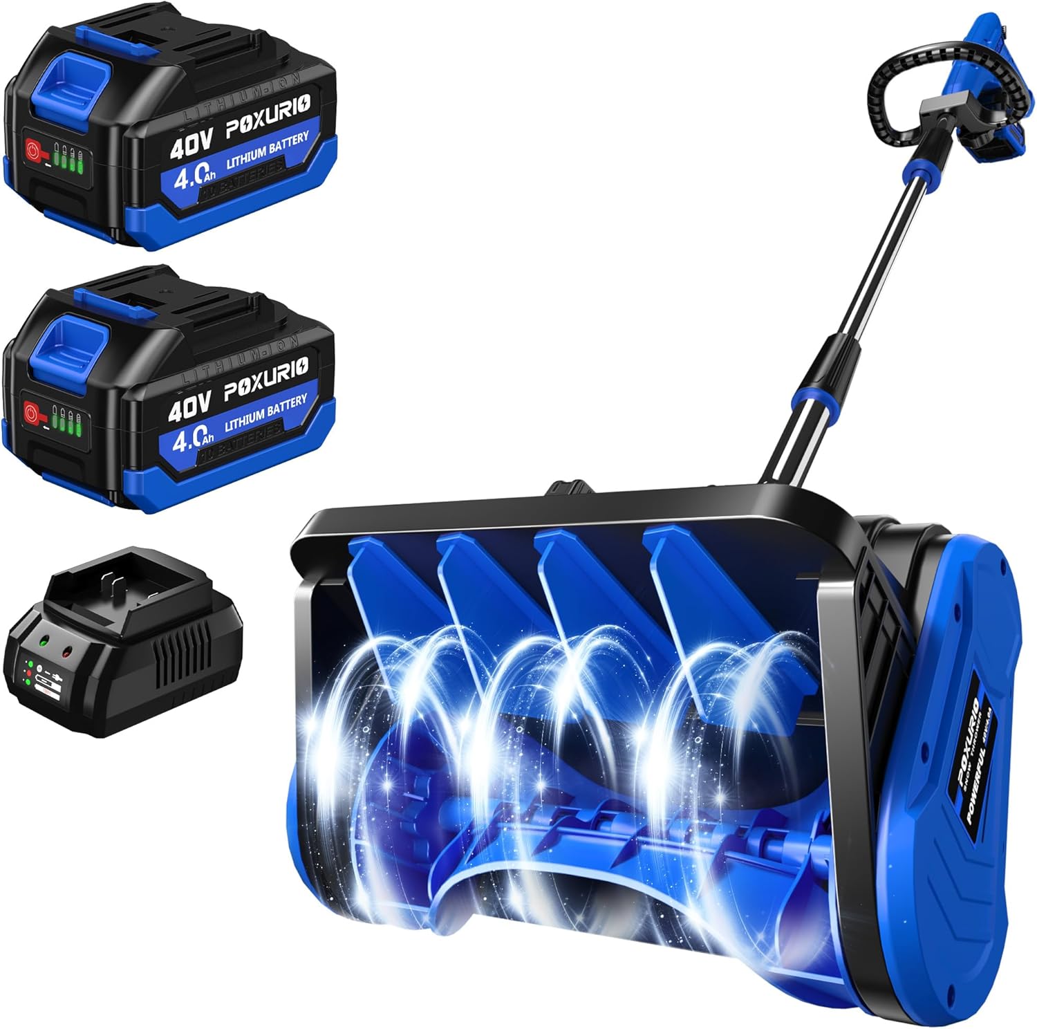 2 * 40V Cordless Snow Shovel, 13 Inch Brushless Electric Snow Blower with 2×4.0Ah Batteries & Fast Charger, 13