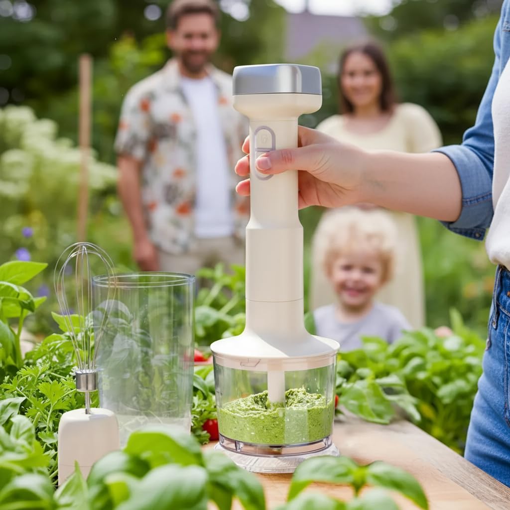 CARTMAN Cordless 3 In 1 Immersion Hand Blender with Removable Battery, with Stainless Steel Blade, Chopper, Whisk, for Soup, Juice, Outdoor Picnic,Variable Speed, Dishwasher-Safe