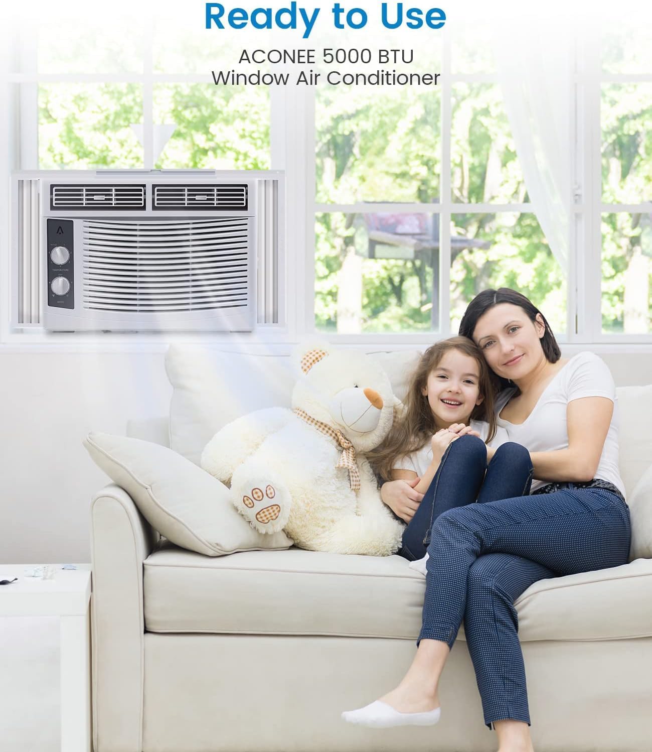 5000 BTU Window Air Conditioner, 2 Cooling/Fan Speeds, 2-Way Air Direction, Mechanical Control AC Unit with Easy Install Kit, Auto Restart, Cools Rooms Up to 150 Sq.Ft