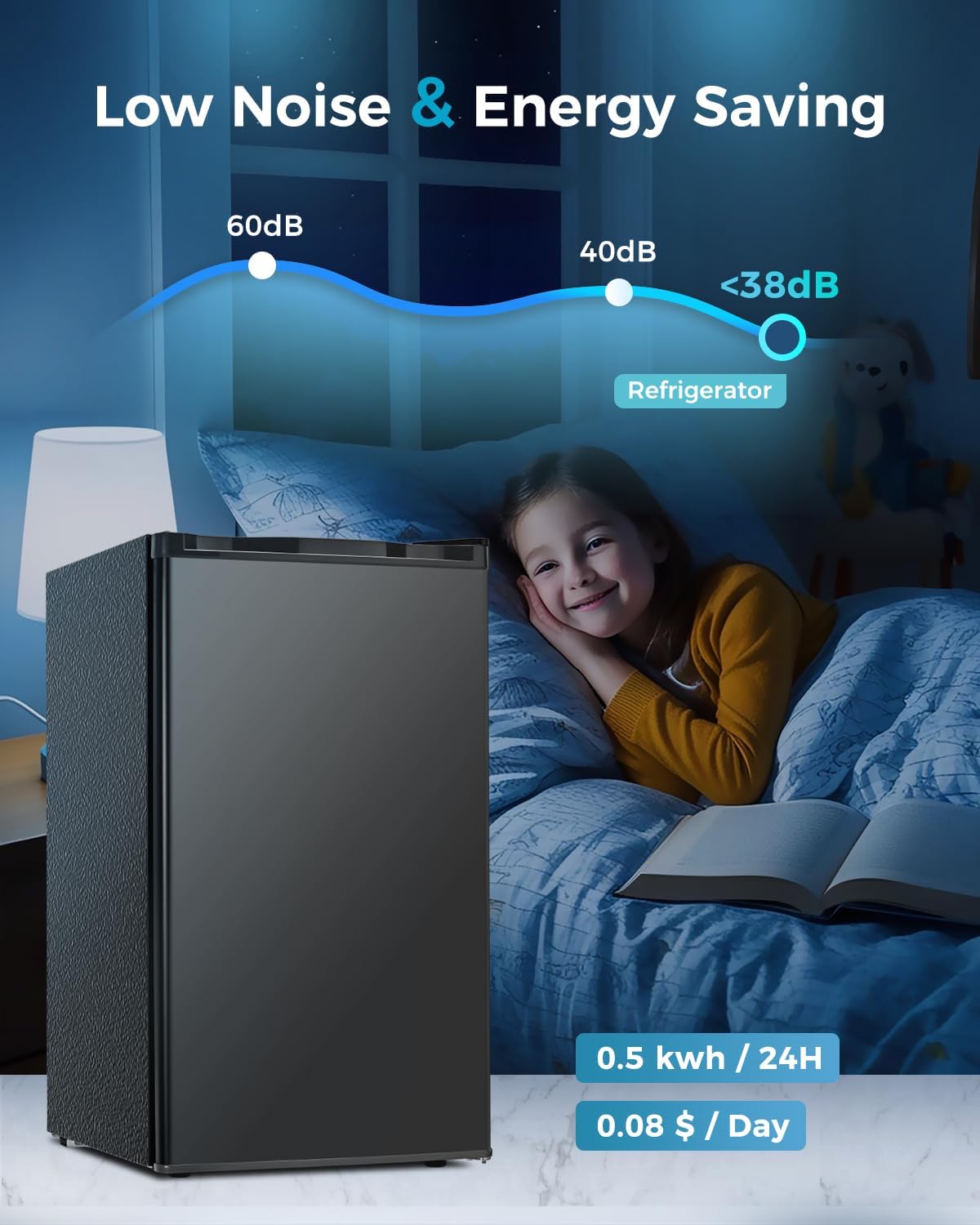 Mini Fridge with Freezer - 3.2 Cu.Ft Single Door Mini Refrigerator with Adjustable Thermostat, Small Fridge for Bedroom, Apartment, Dorm - Black