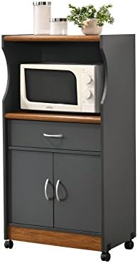 HODEDAH IMPORT Microwave Cart with One Drawer, Two Doors, and Shelf for Storage, Grey-Oak
