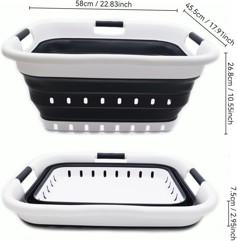 SAMMART 41L (10.8 gallon) Set of 2 Collapsible 3 Handled Plastic Laundry Basket-Foldable Pop Up Storage Container/Organizer-Space Saving Hamper/Basket (2, Black)