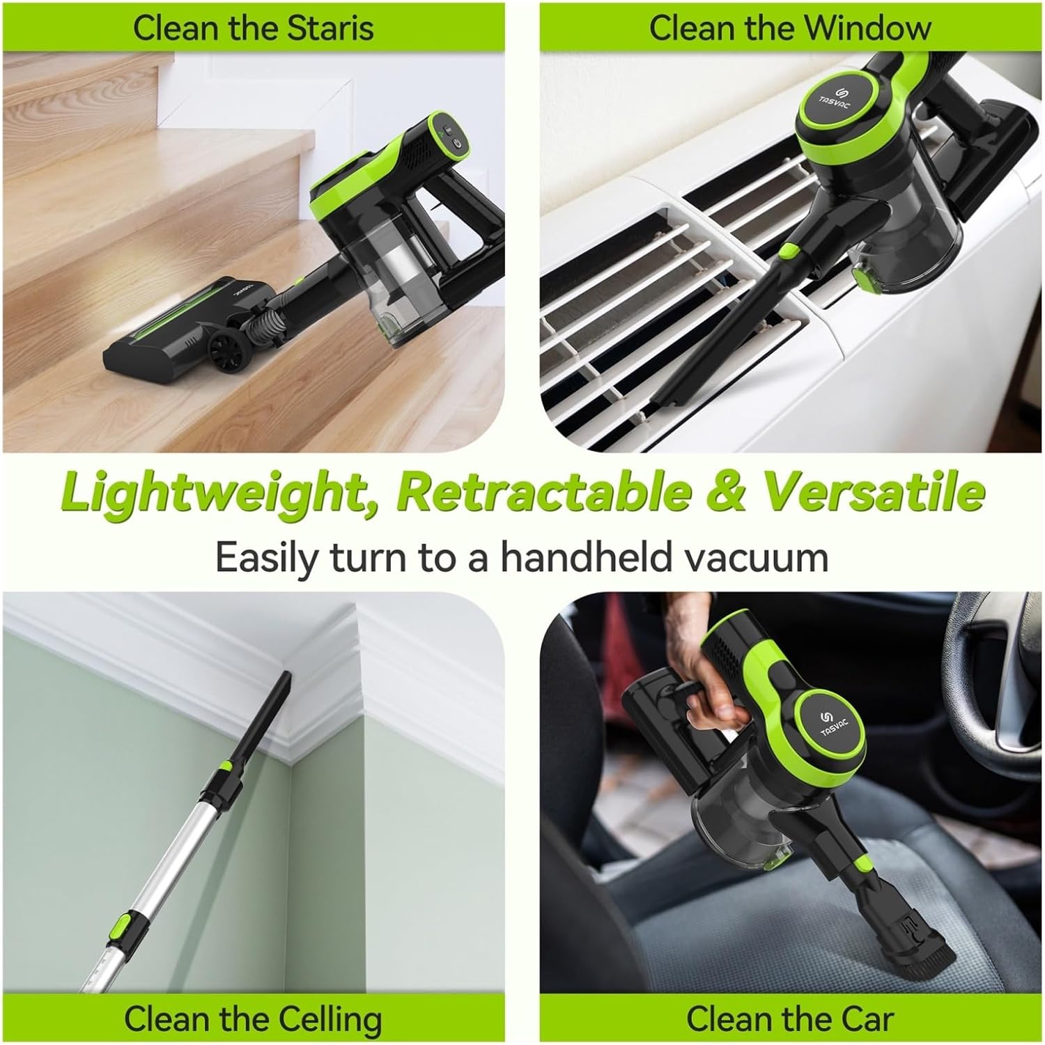 Compatible With TASVAC V60 Cordless Vacuum Cleaner, Upgraded 6-in-1 Handheld Stick Vacuum, Flexible Brush Head With LED Light, 25KPa Suction For Carpet Pet Hair Home Cleaning