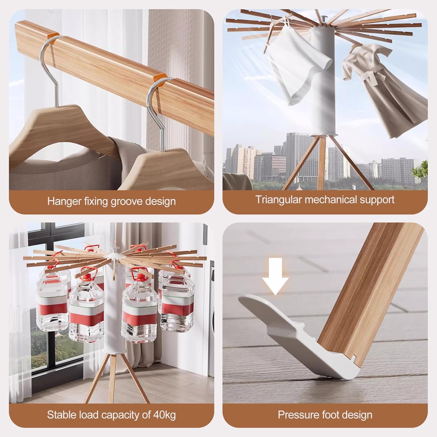 Ergocar Tripod Clothes Drying Rack, Foldable Space Saving Laundry Drying Rack, Portable Free Installation Drying Rack, Sturdy Clothes Airer for Balcony Bedroom Household