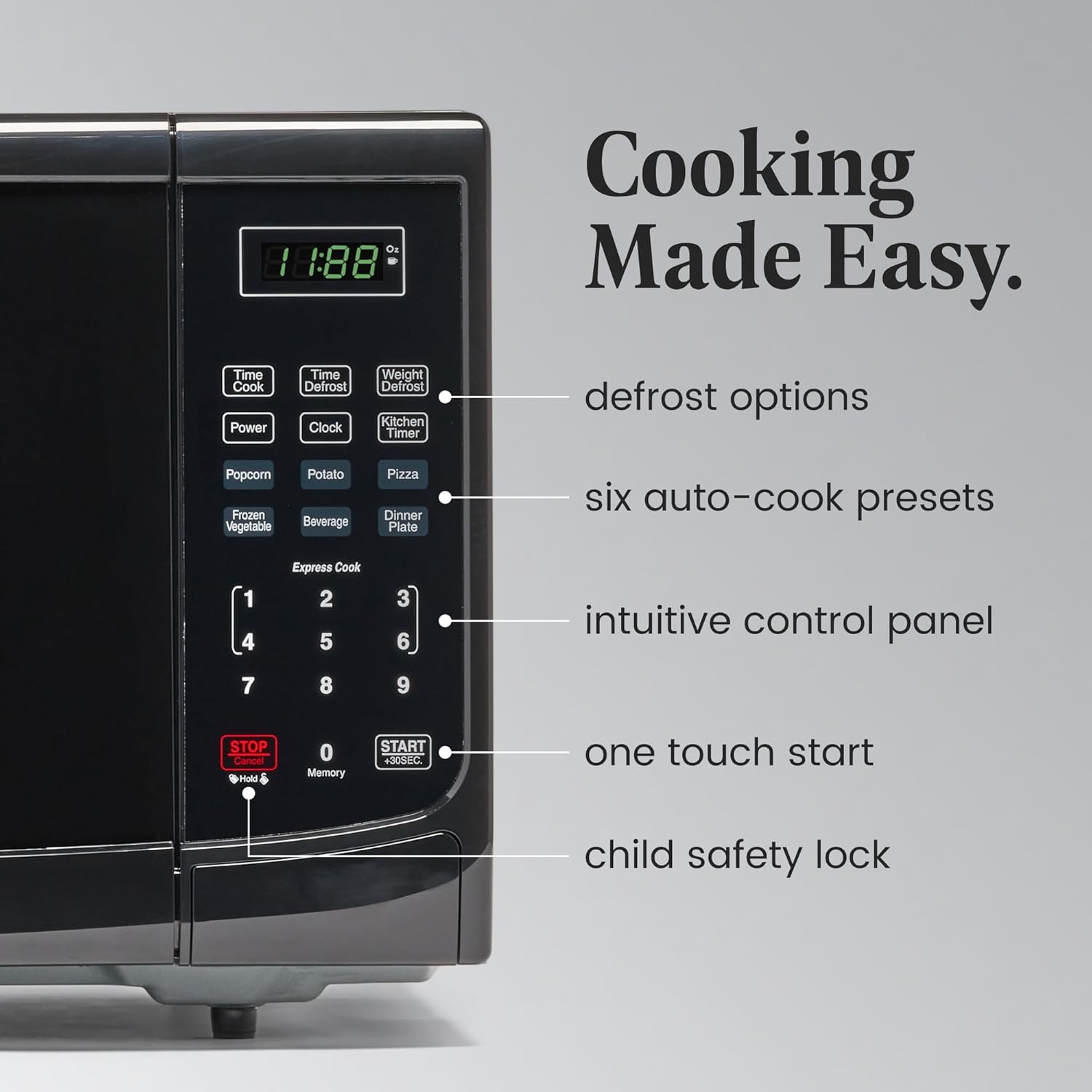 Farberware 0.9 Cu. Ft. Countertop Microwave Oven – 900 Watts Power, Auto Cook Settings, Defrost, Easy Clean and Child Safety Lock - Black