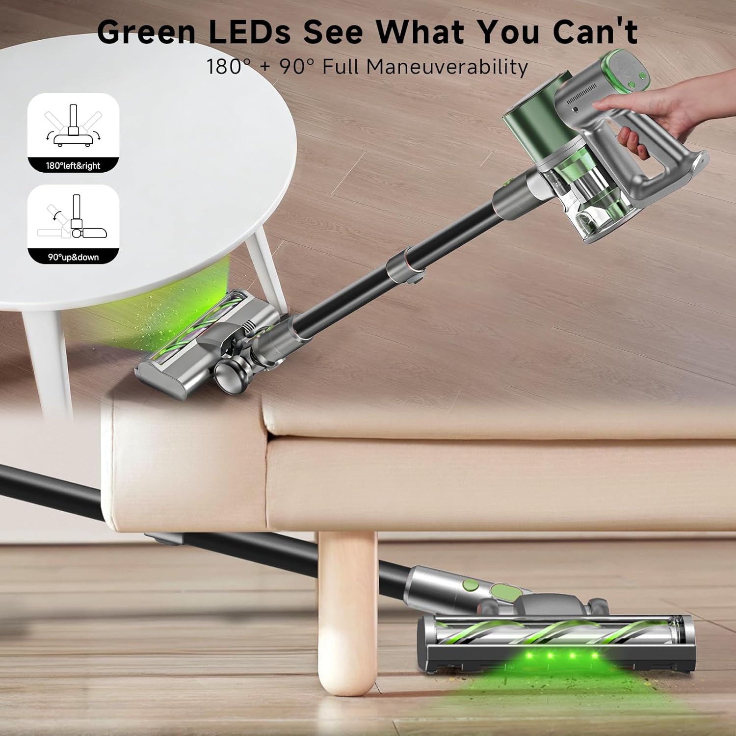 Cordless Stick Vacuum Cleaner - Lightweight Handheld Vacuum with Self Standing, Removable Battery with 45min Running Time, Anti-tangle Wireless Vacuum for Home Pet Hair/Hardwood Floor/Carpet GB