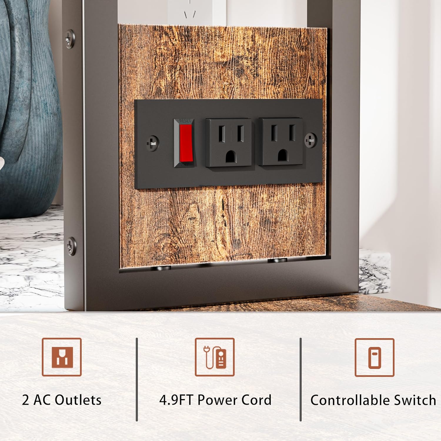 Bakers Rack with Power Outlet, Microwave Oven Stand with Storage，4 Tiers, Coffee Bar Table, Kitchen Storage Shelf Rack for Spices, Pots, Kitchen Dining Room, Rustic Brown