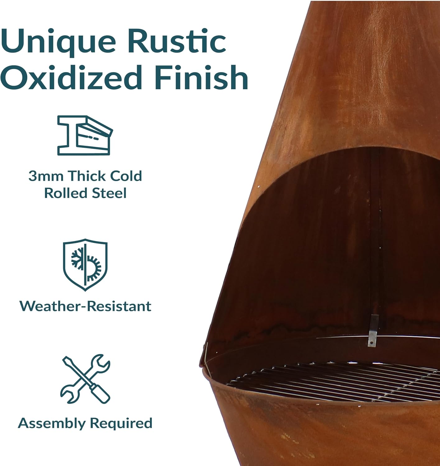 Sunnydaze 6-Foot Large Chiminea Outdoor Fireplace - Outdoor Wood-Burning Fireplace - Chimney Fire Pit with Grill Grate - Rustic