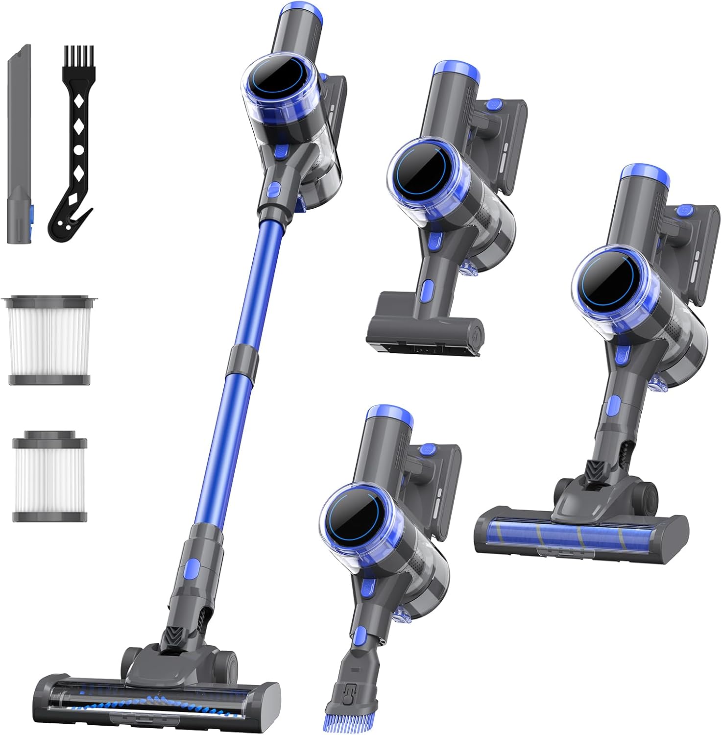 Cordless Vacuum Cleaner, 10 in 1 Powerful Suction Lightweight Vacuum Cleaner for Home, 45Mins Detachable Battery with LED Display Self-Standing Stick Vacuum for HardFloor/Carpet/Pet Hair