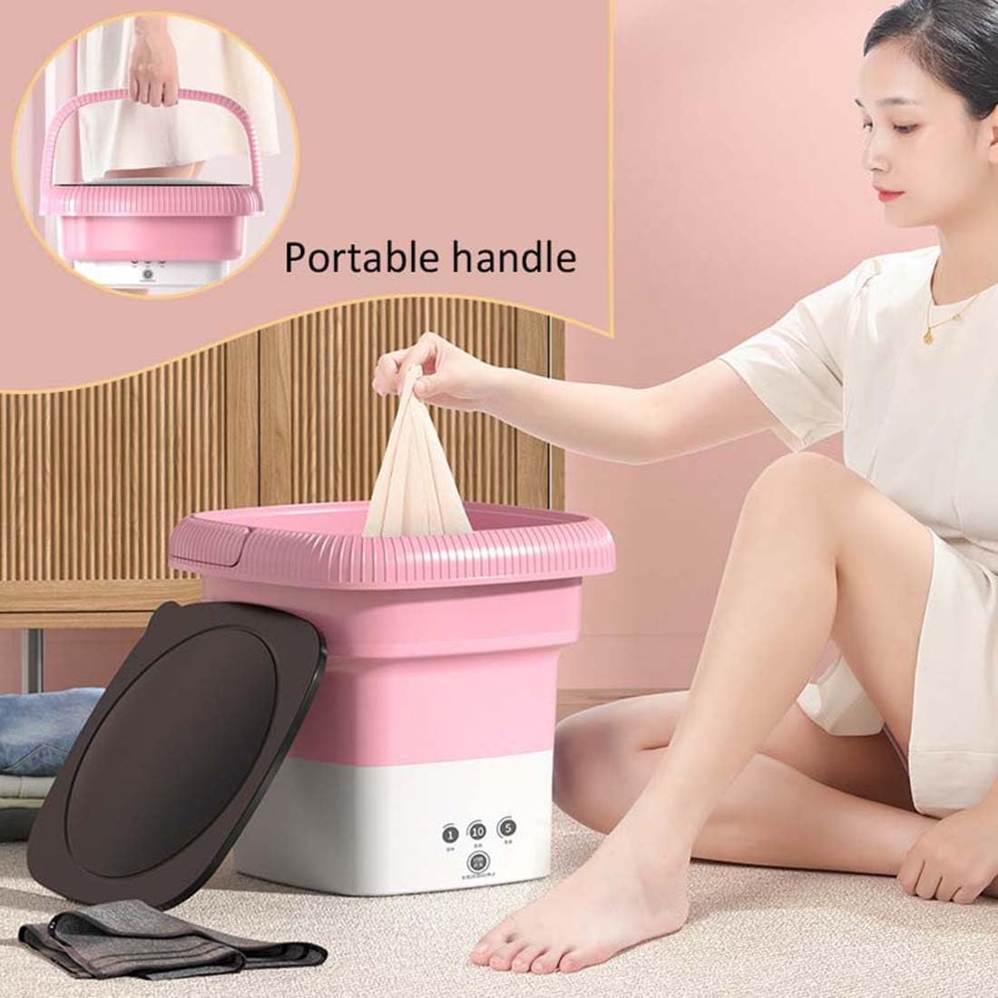 Foldable Washing Machine Mini Electric Spinner Small Cloth Washer Portable Washing Machine for Travel Apartment RV Camping Baby Clothes Socks Underwears
