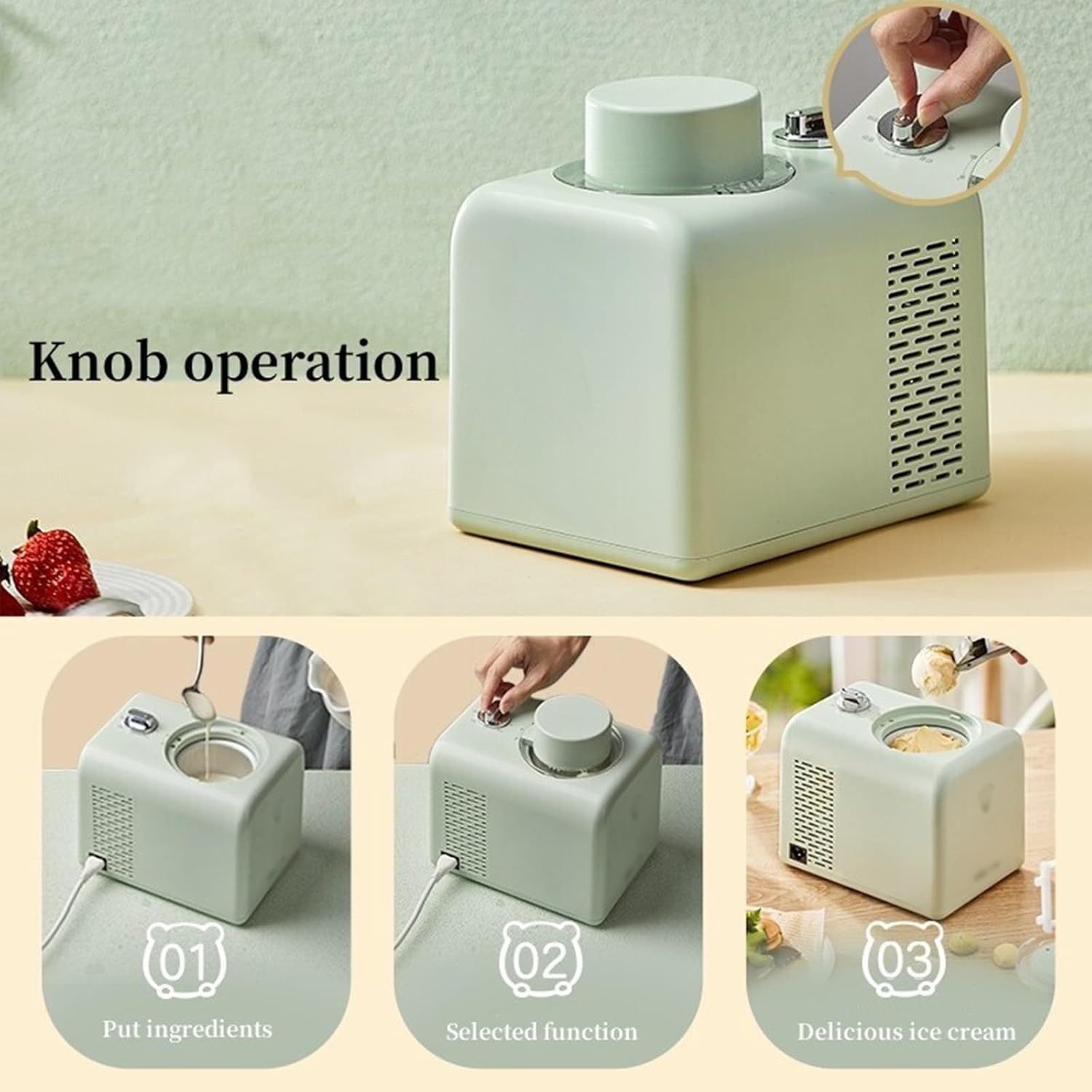 Ice Cream Maker Ice Cream Machine Household Small Automatic Children Fruit Ice Cream Machine One Key Refrigeration Simple Knob Operation Table Top Ice Cream Machine，Fun Kitchen Appliance