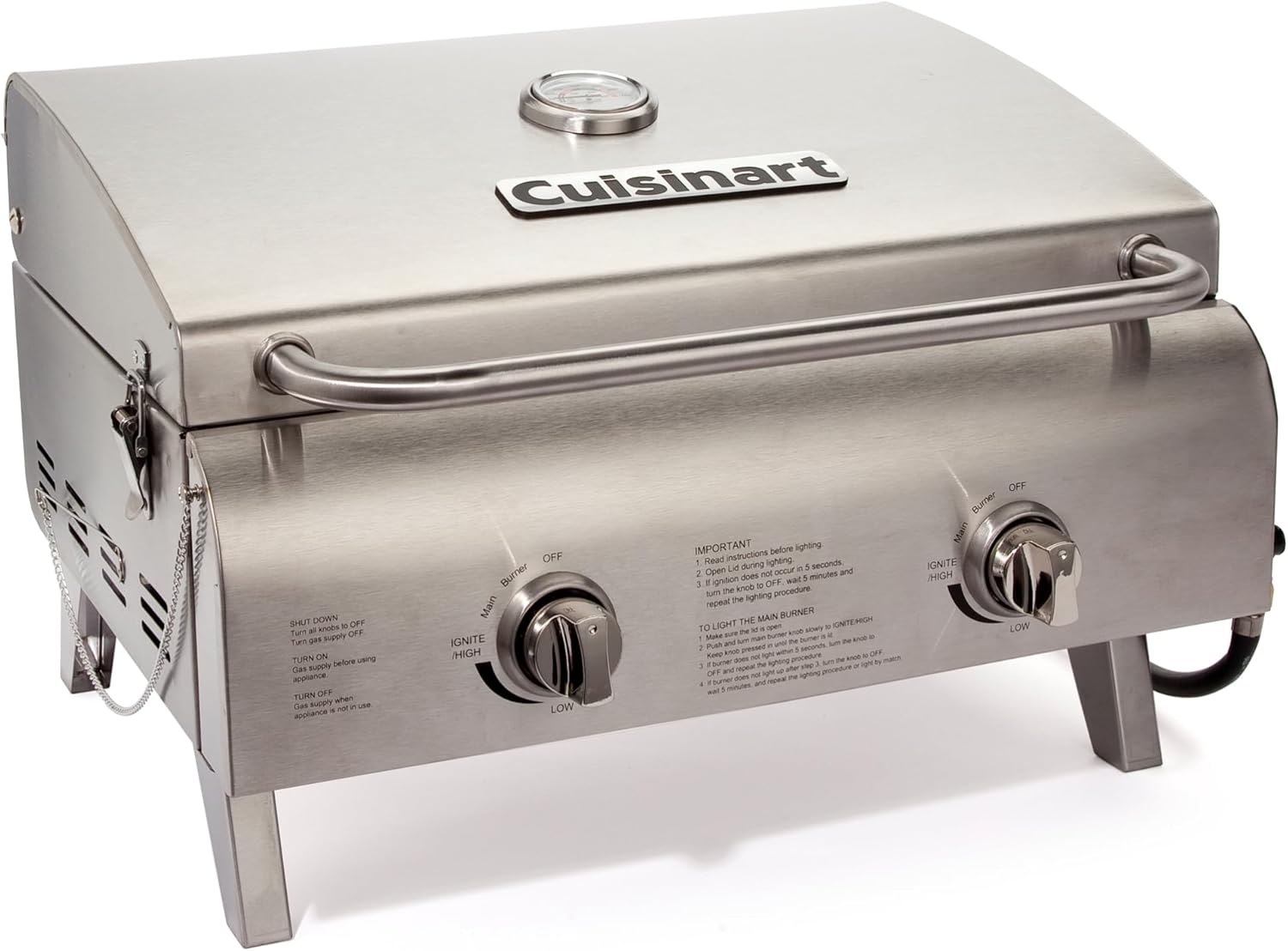 Cuisinart Chef's Style Tabletop Portable Propane Grill, 20,000 BTU Stainless Steel 2-Burner Outdoor Gas Grill for Camping, Tailgates, BBQ, Hassle-Free Setup, Twist-Start Ignition, CGG-306