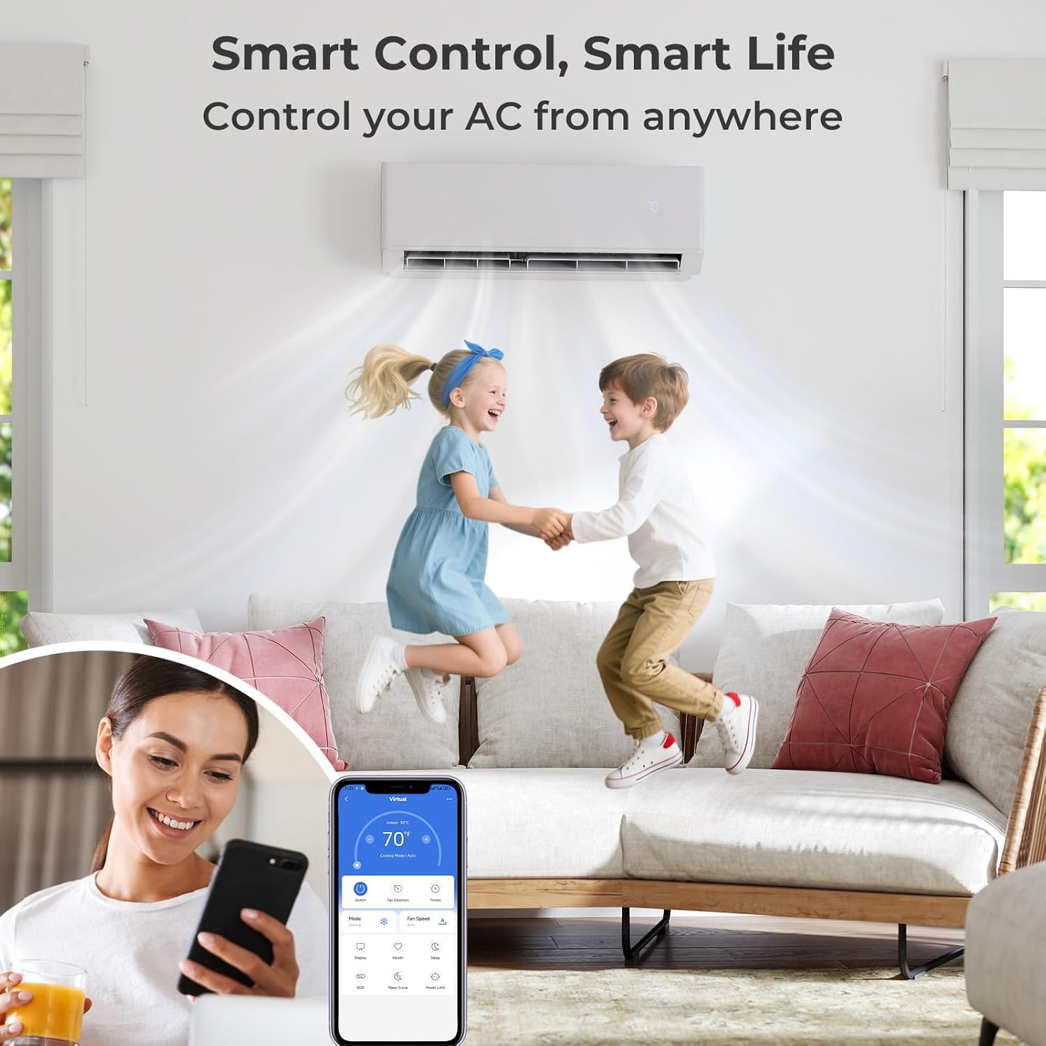 SIMOE 36000 BTU Dual 2 Zone, 208-230V, Mini Split Air Conditioner, 23 SEER2 12,000 BTU+ 12,000 BTU, Wifi-Enabled Ductless, Multi Zones Mini Split AC Heat Pump Full Set, Installation Kit