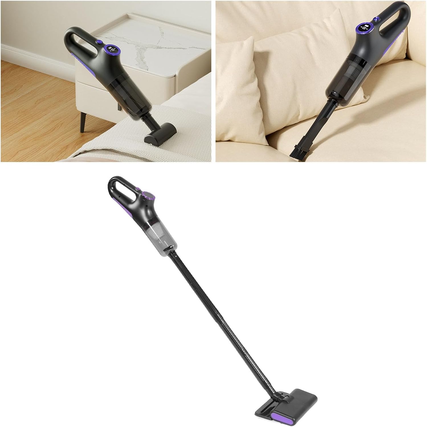 Cordless Handheld Vacuum, Rechargeable Stick Vacuum with 2 x Poles 15kPA Powerful Suction for Car Stairs Floor