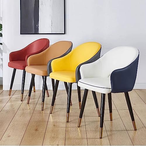 AYARNA Set of 4 Modern Dining Chairs Wear Resistant Leather Kitchen Living Dining Room Accent Arm Chairs Carbon Steel Legs Office Lounge Chair(Red)