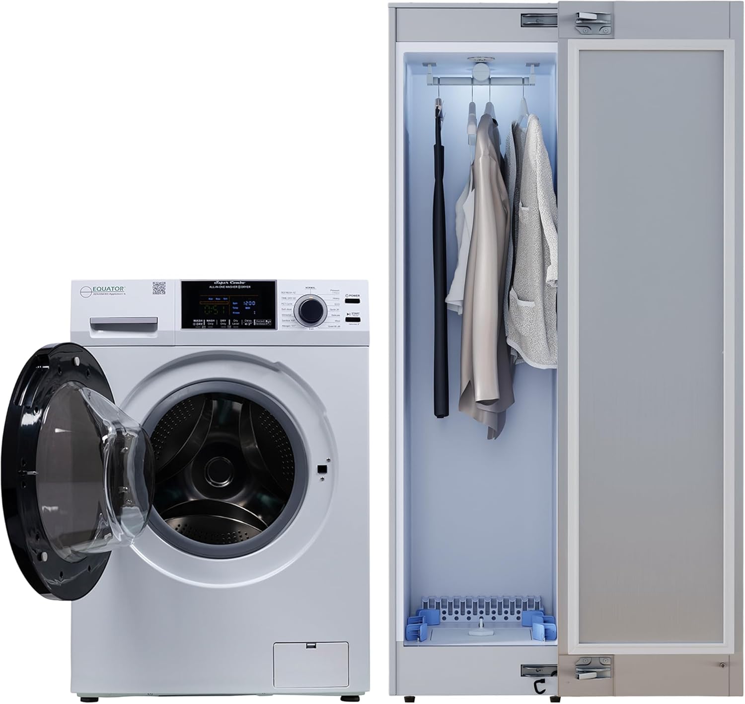 Equator LAUNDRY BUNDLE Silver COMBO Washer-Dryer 15lbs + Steam Dryer CLOSET 110V in Silver and Stainless